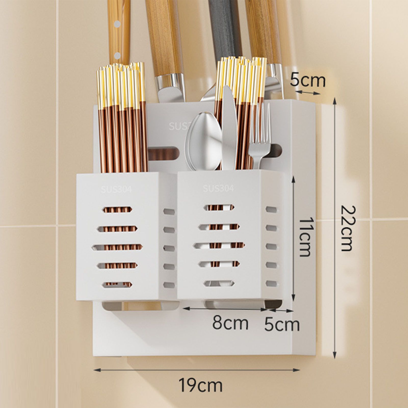 Utensil Holder Stainless Steel Wall Mount Chopstick Draining Storage Shelf for Home Kitchen Glossy - Image 8