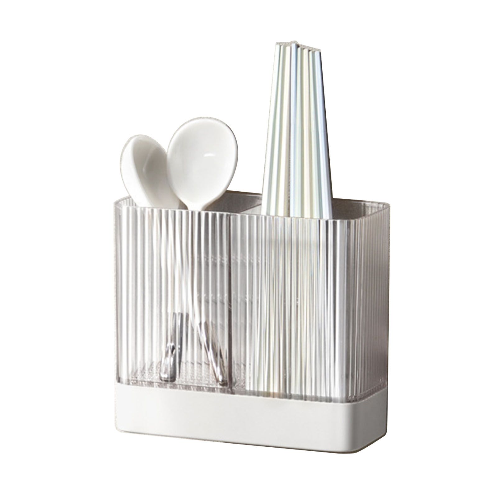 Kitchen Utensil Holder ABS Wall Mounted Multifunctional Draining Chopstick Cage Spoon Forks Storage Box for Home Countertop White - Image 1