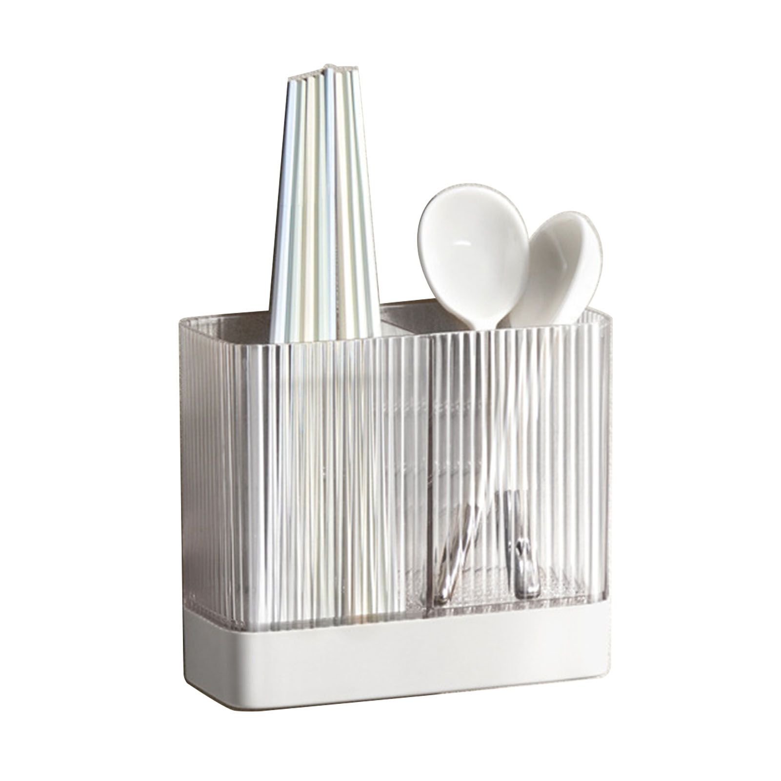 Kitchen Utensil Holder ABS Wall Mounted Multifunctional Draining Chopstick Cage Spoon Forks Storage Box for Home Countertop White - Image 2