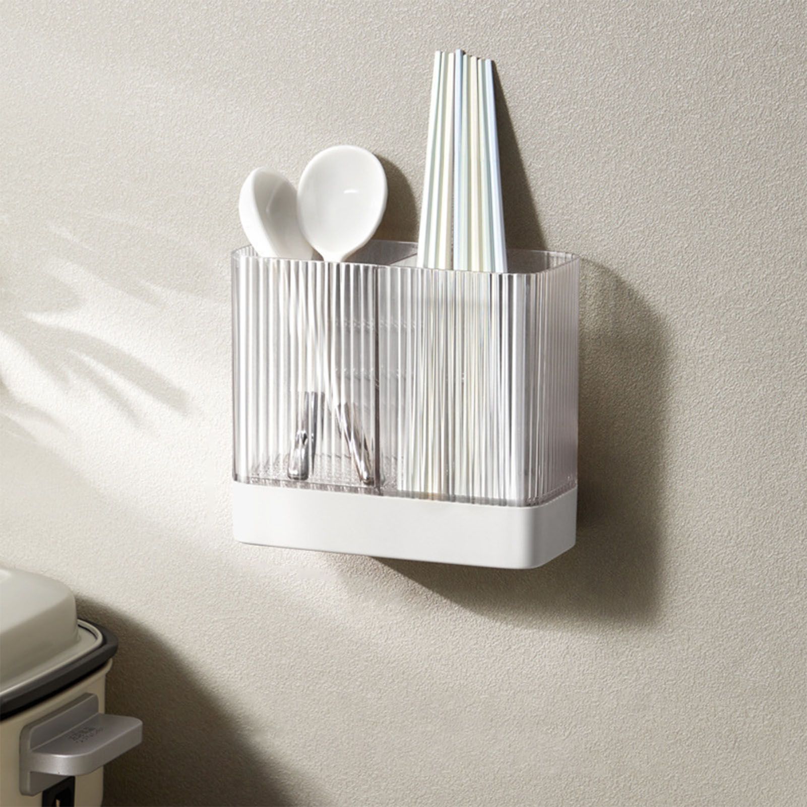 Kitchen Utensil Holder ABS Wall Mounted Multifunctional Draining Chopstick Cage Spoon Forks Storage Box for Home Countertop White - Image 5