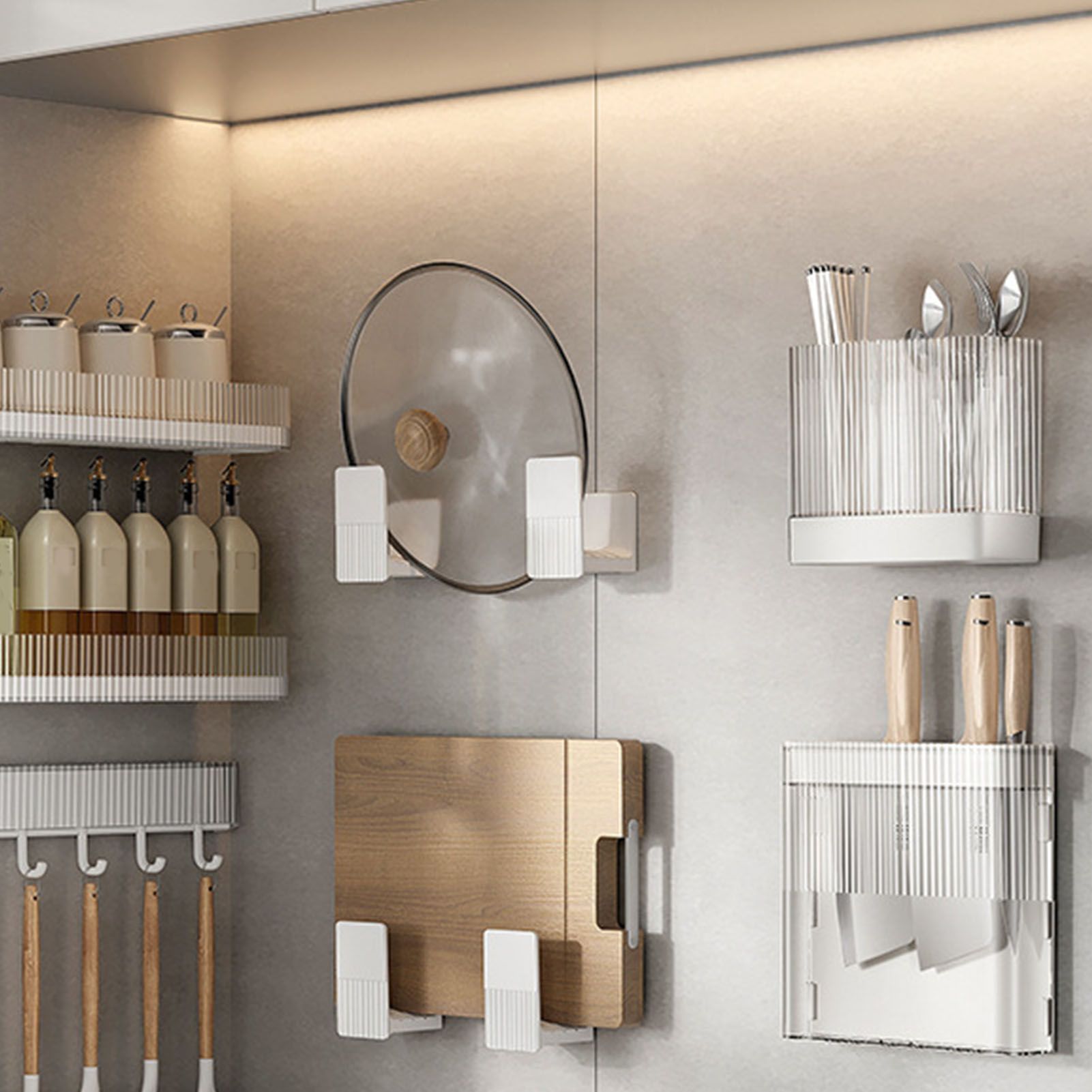 Kitchen Utensil Holder ABS Wall Mounted Multifunctional Draining Chopstick Cage Spoon Forks Storage Box for Home Countertop White - Image 6