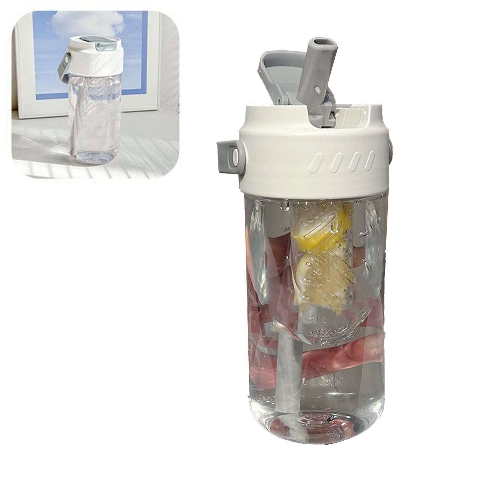 Straw Water Bottle Built in Tea Strainer with Handle PC 700ml Beautiful Cute Straw Bottle for Girls Women White - Image 5