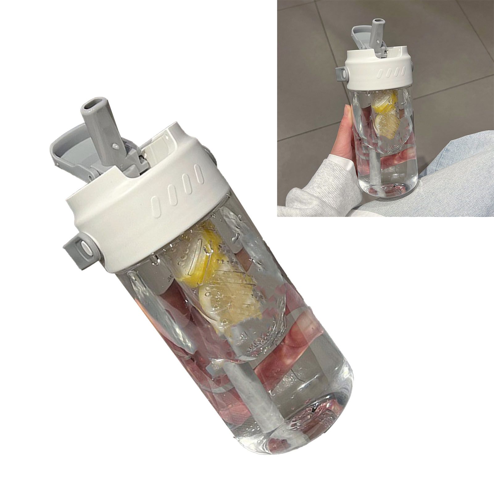 Straw Water Bottle Built in Tea Strainer with Handle PC 700ml Beautiful Cute Straw Bottle for Girls Women White - Image 6