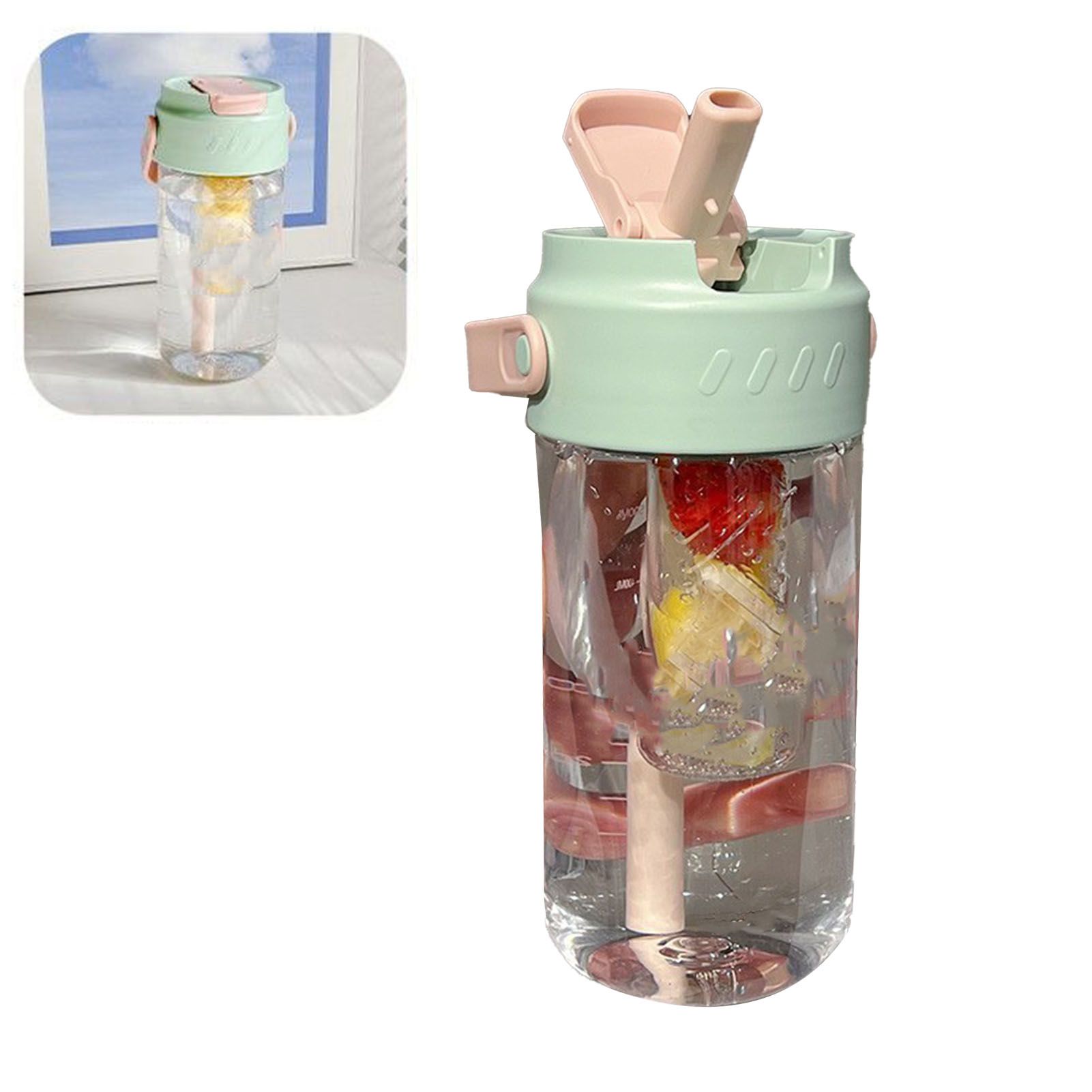 Straw Water Bottle Built in Tea Strainer with Handle PC 700ml Beautiful Cute Straw Bottle for Girls Women Green - Image 5