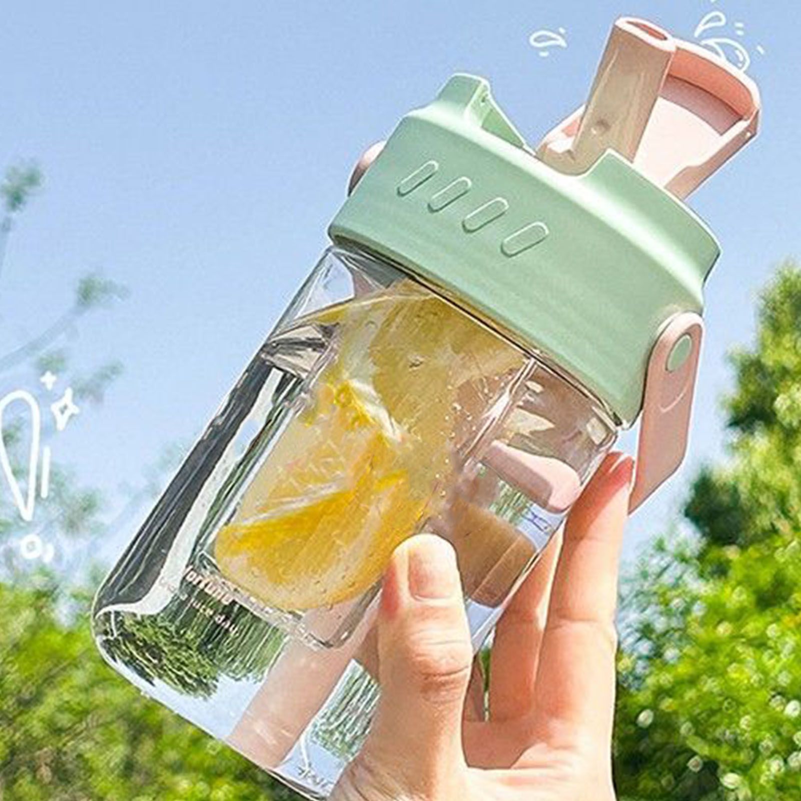 Straw Water Bottle Built in Tea Strainer with Handle PC 700ml Beautiful Cute Straw Bottle for Girls Women Green - Image 7