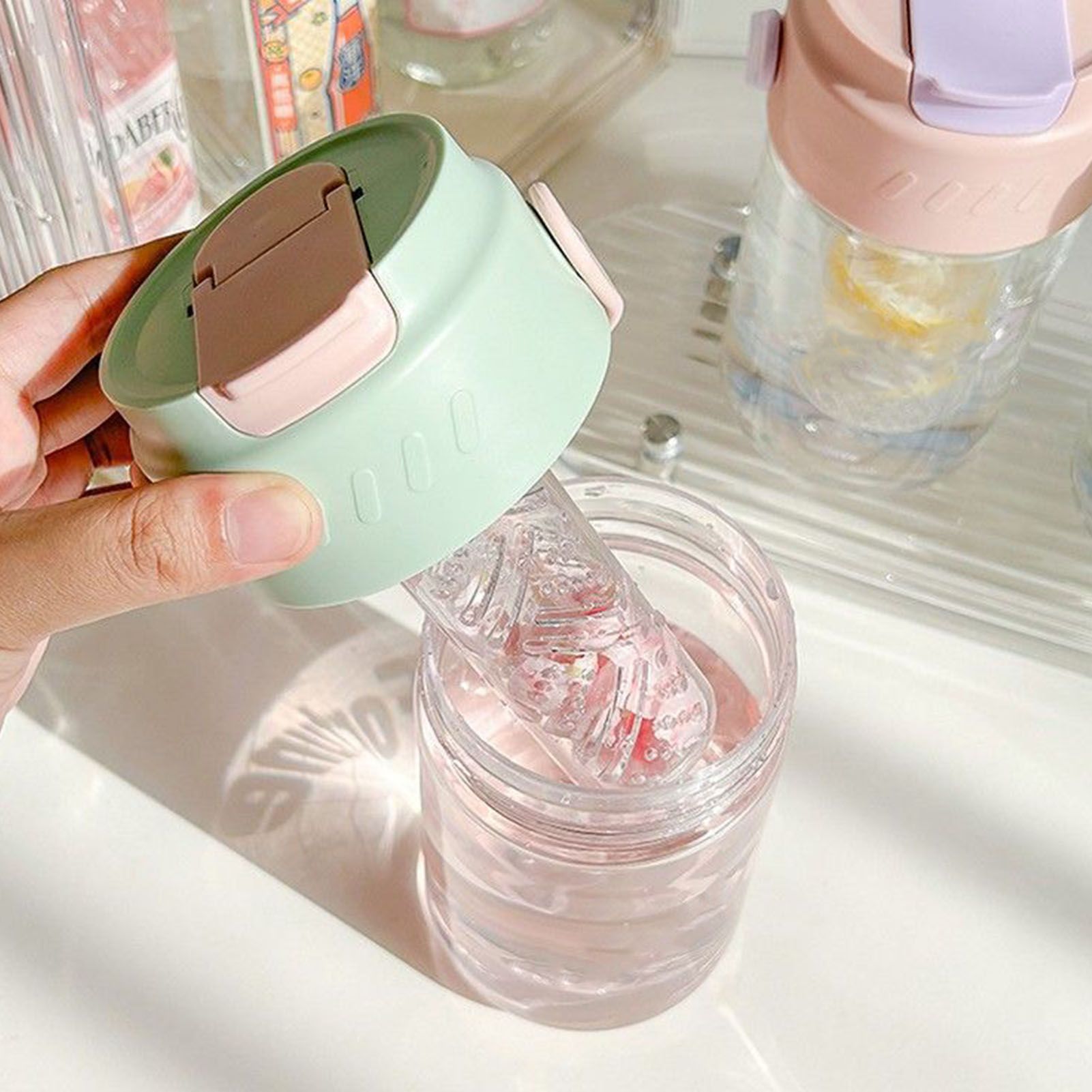 Straw Water Bottle Built in Tea Strainer with Handle PC 700ml Beautiful Cute Straw Bottle for Girls Women Green - Image 8