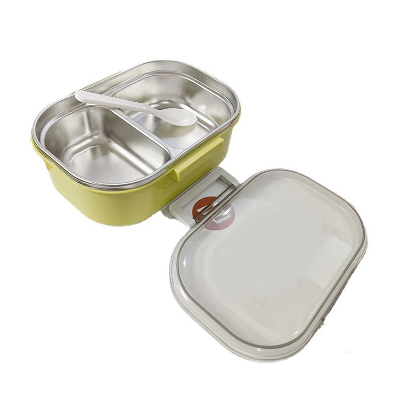 Stainless Steel Lunch Box Korean Style 2 Compartment Bento Box Metal Food Container for Kids Adults Pupils Office Workers chartreuse - Image 1