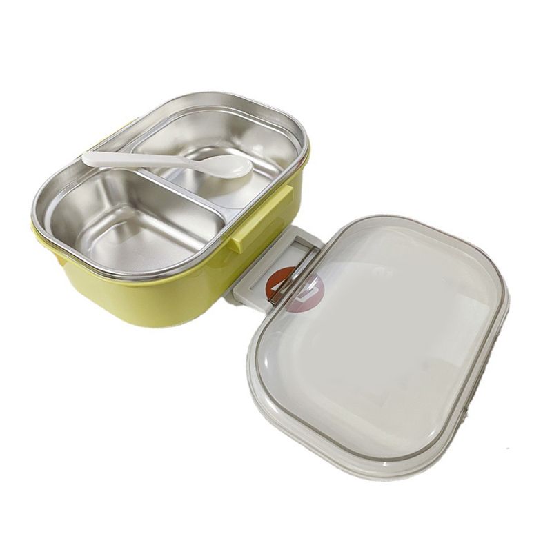 Stainless Steel Lunch Box Korean Style 2 Compartment Bento Box Metal Food Container for Kids Adults Pupils Office Workers chartreuse - Image 2