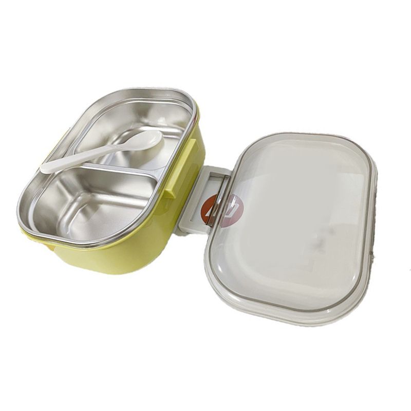 Stainless Steel Lunch Box Korean Style 2 Compartment Bento Box Metal Food Container for Kids Adults Pupils Office Workers chartreuse - Image 3