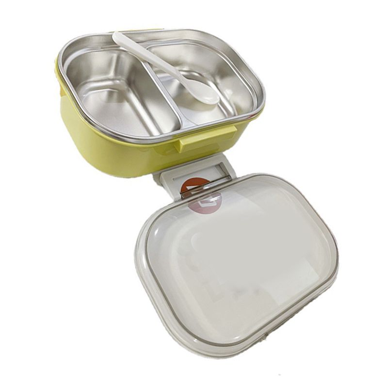 Stainless Steel Lunch Box Korean Style 2 Compartment Bento Box Metal Food Container for Kids Adults Pupils Office Workers chartreuse - Image 4