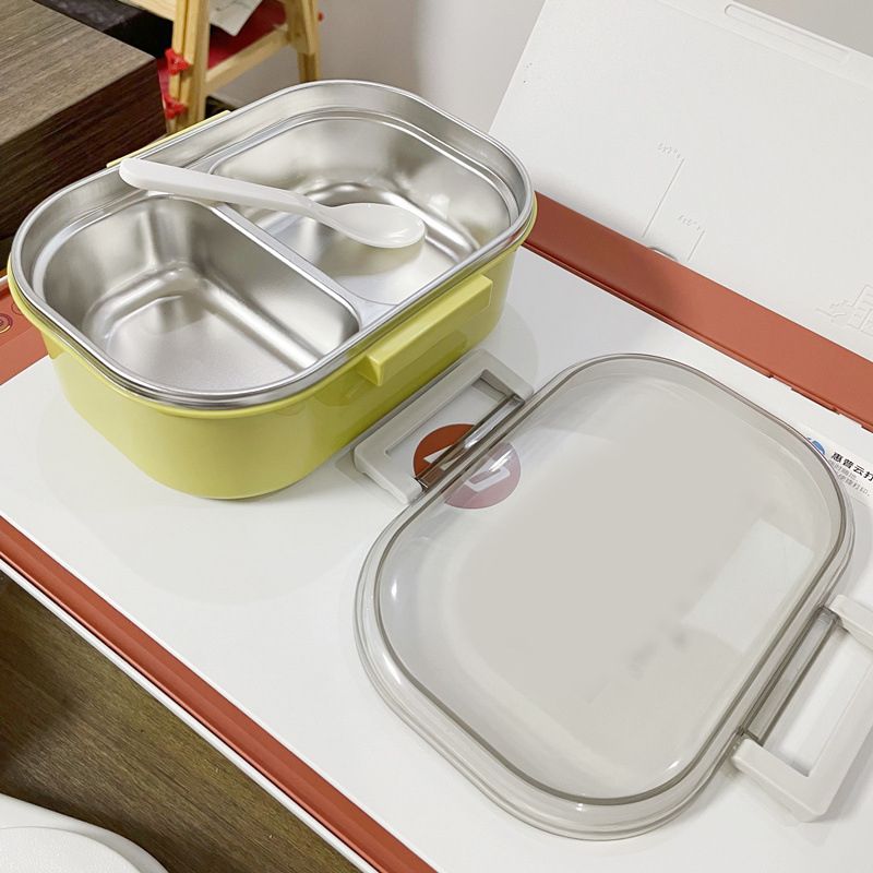 Stainless Steel Lunch Box Korean Style 2 Compartment Bento Box Metal Food Container for Kids Adults Pupils Office Workers chartreuse - Image 6