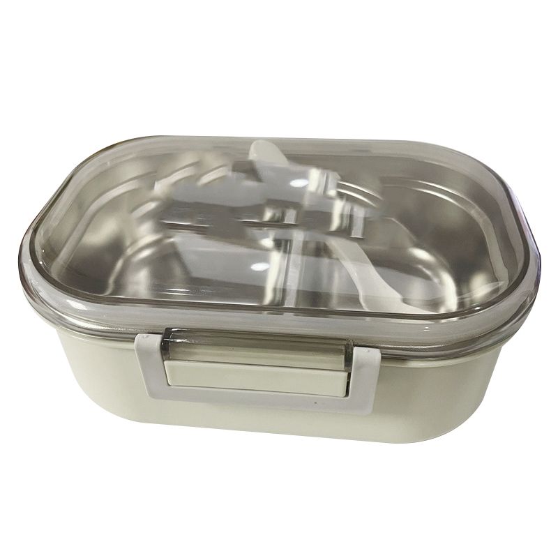 Stainless Steel Lunch Box Korean Style 2 Compartment Bento Box Metal Food Container for Kids Adults Pupils Office Workers Beige - Image 1