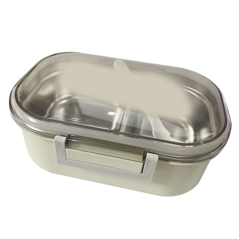 Stainless Steel Lunch Box Korean Style 2 Compartment Bento Box Metal Food Container for Kids Adults Pupils Office Workers Beige - Image 3