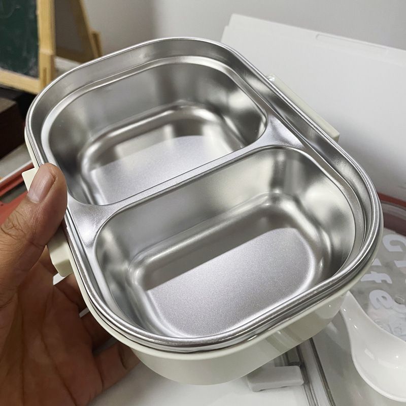 Stainless Steel Lunch Box Korean Style 2 Compartment Bento Box Metal Food Container for Kids Adults Pupils Office Workers Beige - Image 5