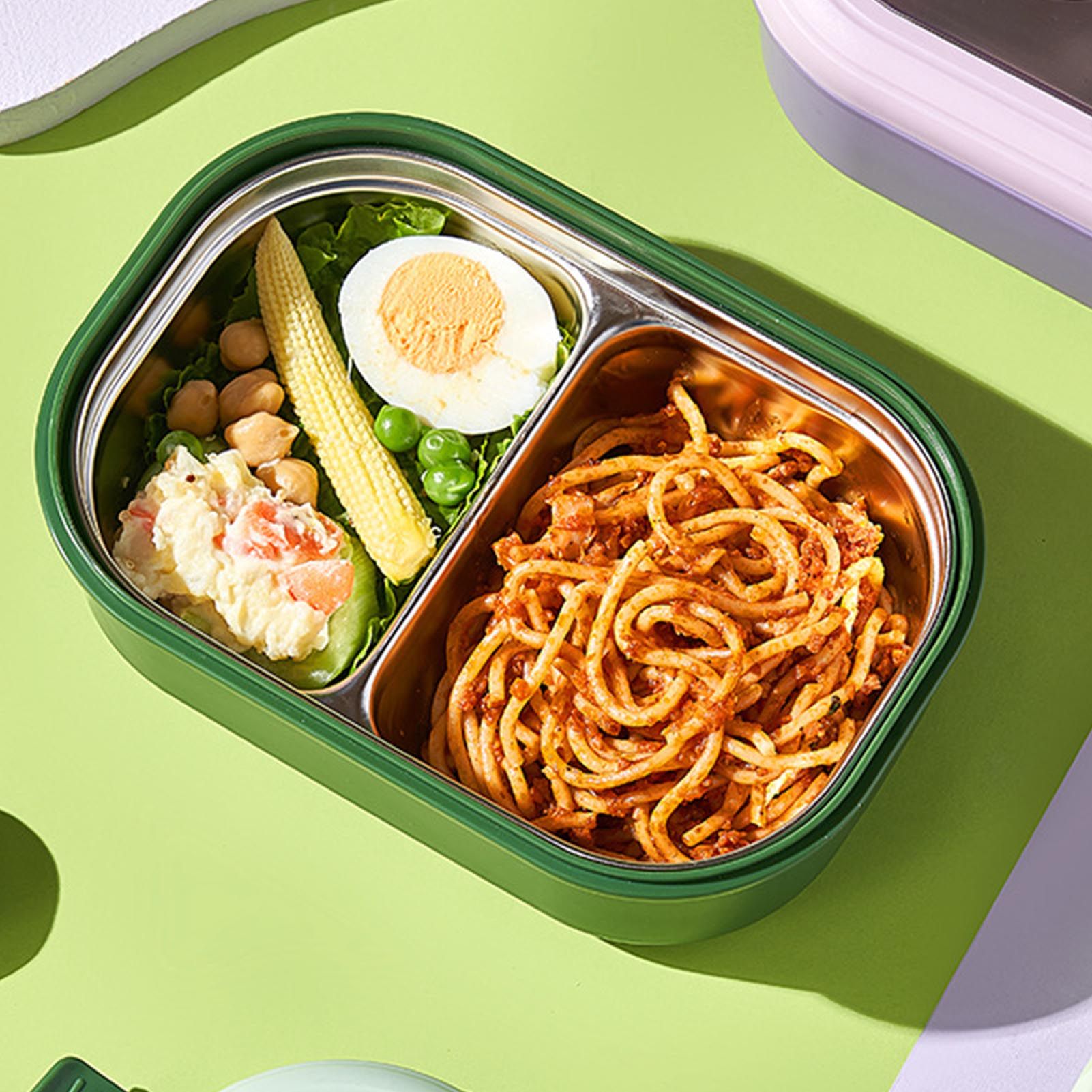 Bento Lunch Box Portable Safe Leakproof Divided Stainless Steel Thermal Lunch Box for Students School Office Green - Image 5