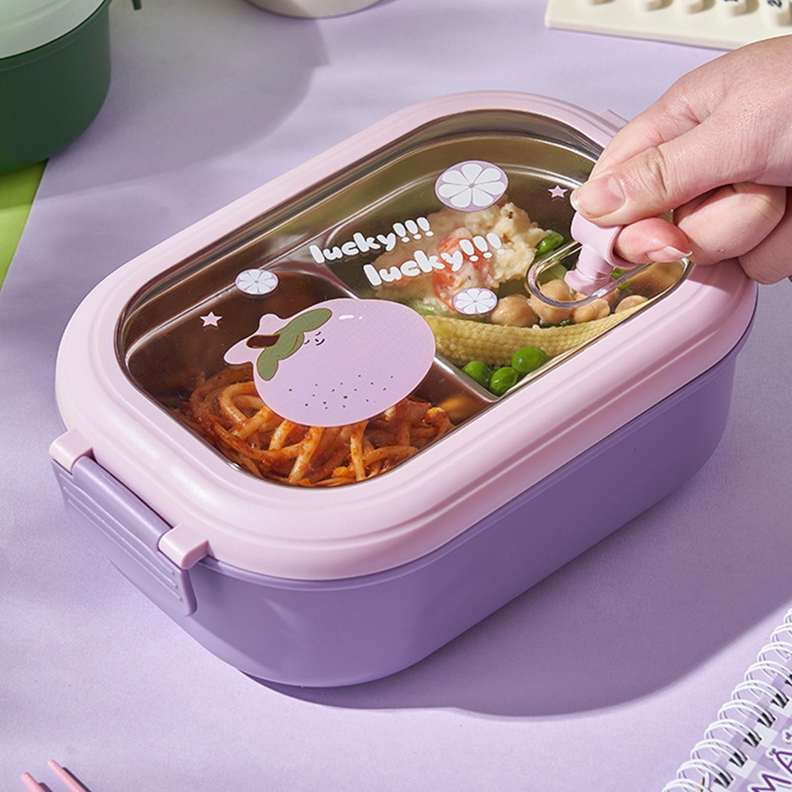 Bento Lunch Box Portable Safe Leakproof Divided Stainless Steel Thermal Lunch Box for Students School Office Purple - Image 6