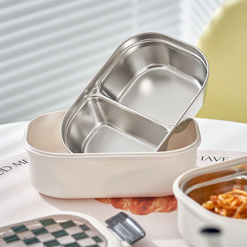 2 Compartment Bento Box Heat Preservation Stainless Steel Interlayer Lunch Box Airtight Portable Food Storage Containers for School Office Grid - Image 5