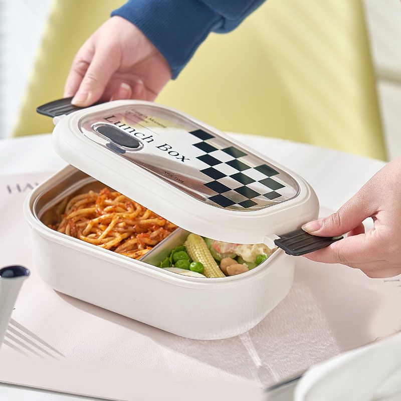 2 Compartment Bento Box Heat Preservation Stainless Steel Interlayer Lunch Box Airtight Portable Food Storage Containers for School Office Grid - Image 6