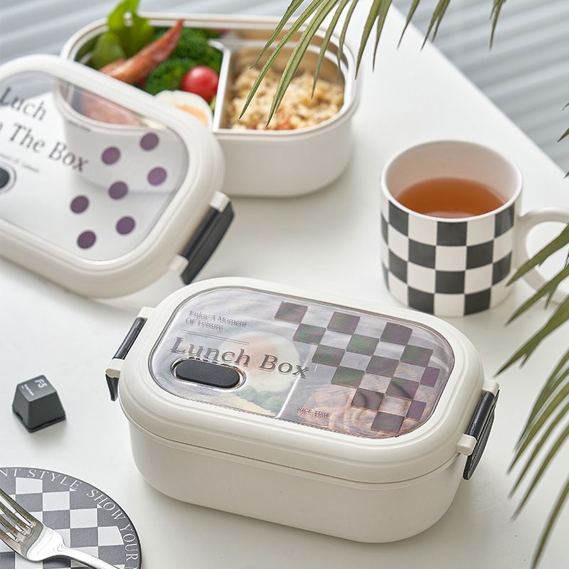 2 Compartment Bento Box Heat Preservation Stainless Steel Interlayer Lunch Box Airtight Portable Food Storage Containers for School Office Dot - Image 6
