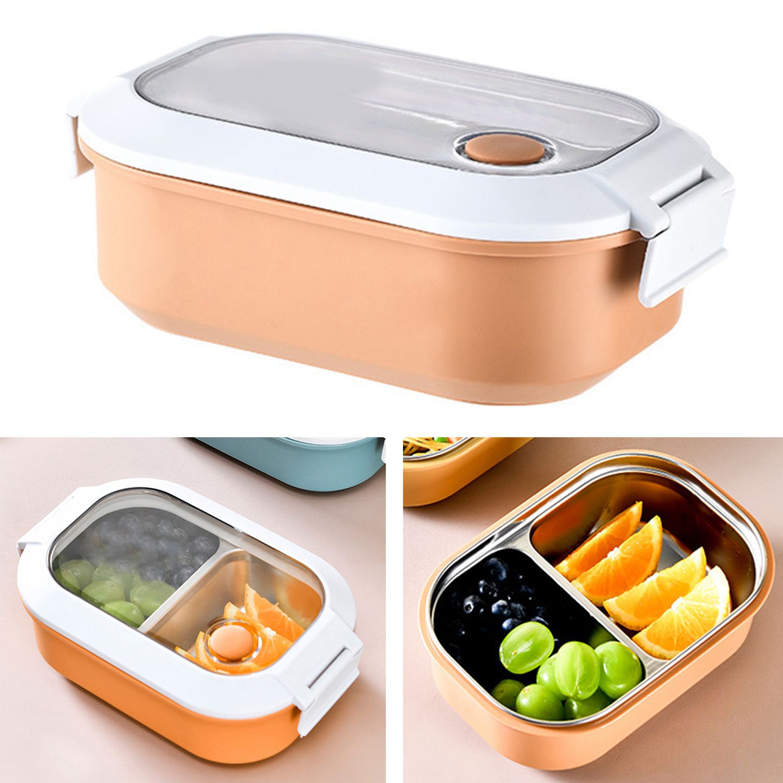 Lunch Box Stainless Steel Insulation Leakproof Cute Design Portable Bento Box for School Office Orange - Image 2