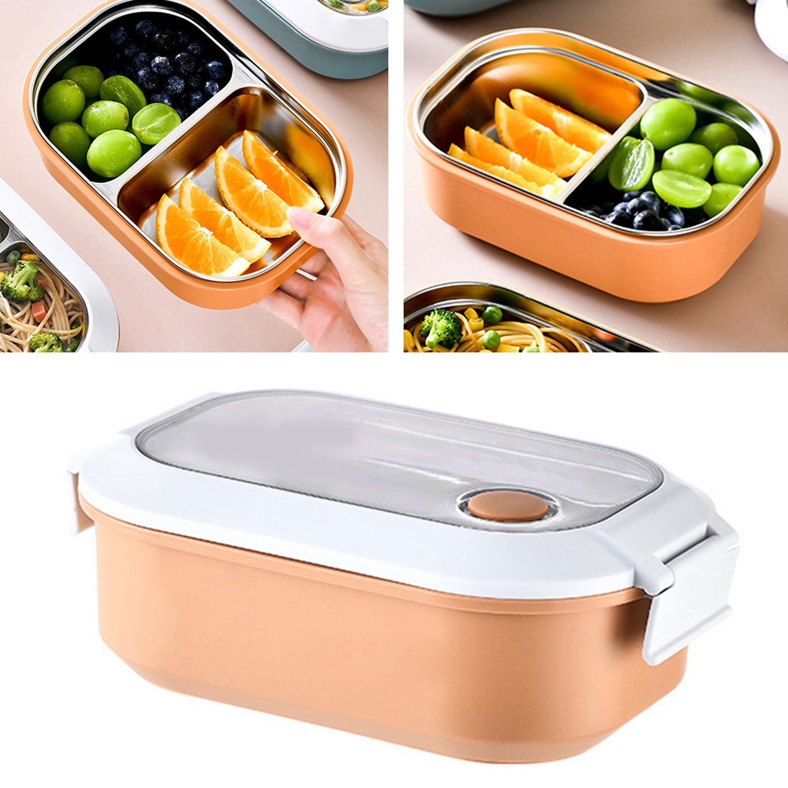Lunch Box Stainless Steel Insulation Leakproof Cute Design Portable Bento Box for School Office Orange - Image 3