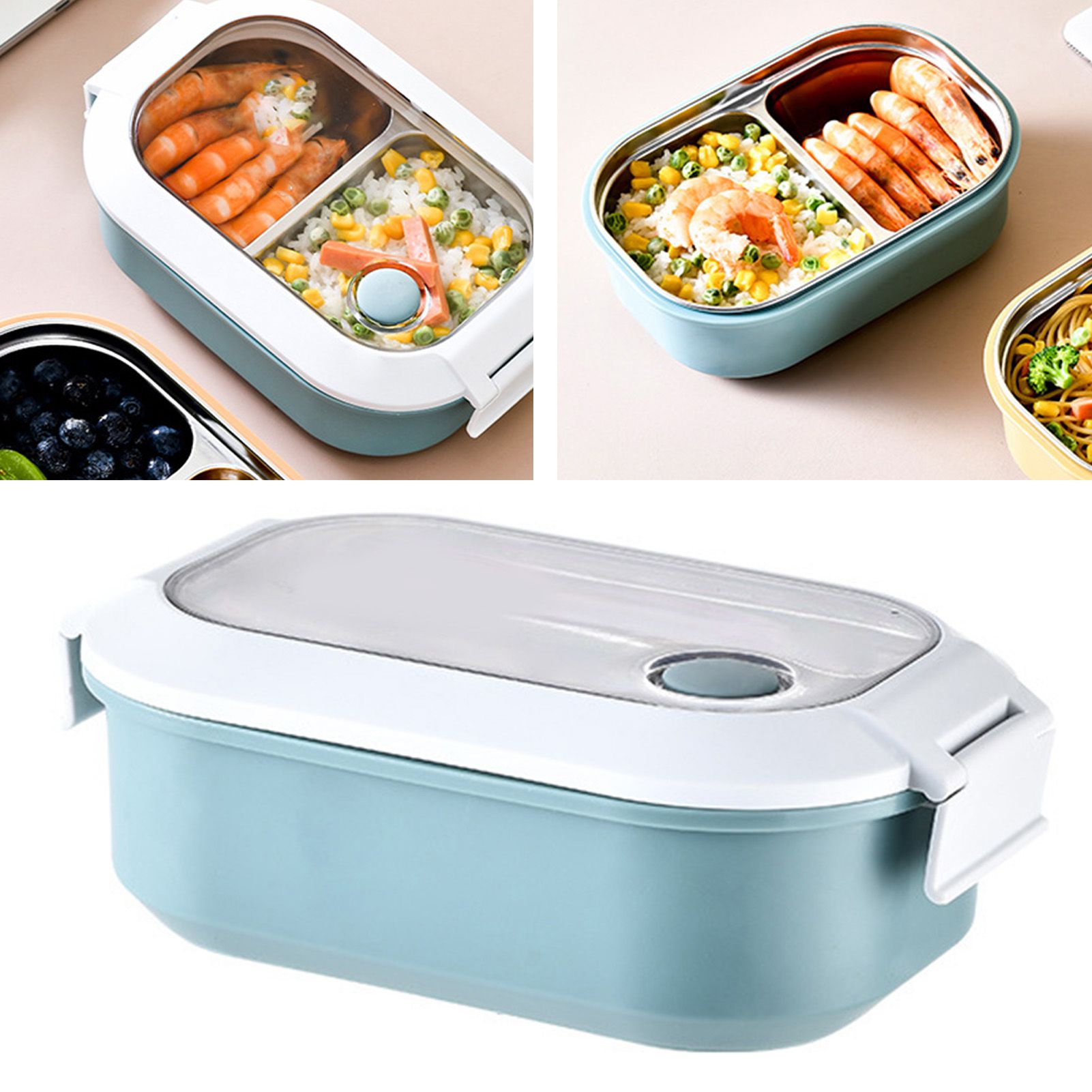 Lunch Box Stainless Steel Insulation Leakproof Cute Design Portable Bento Box for School Office Blue - Image 2
