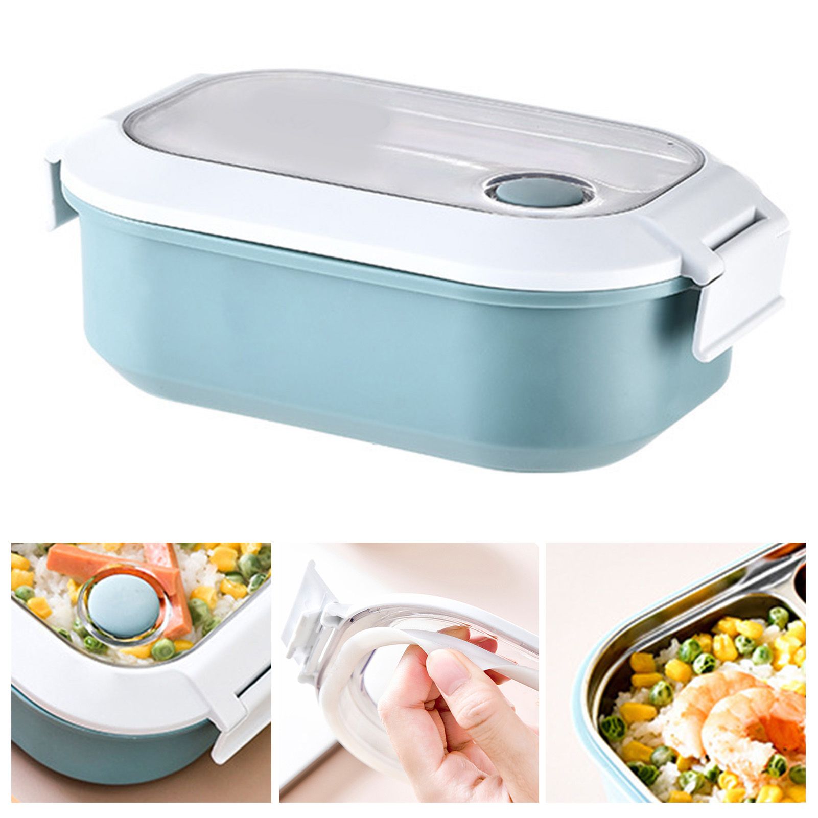 Lunch Box Stainless Steel Insulation Leakproof Cute Design Portable Bento Box for School Office Blue - Image 3