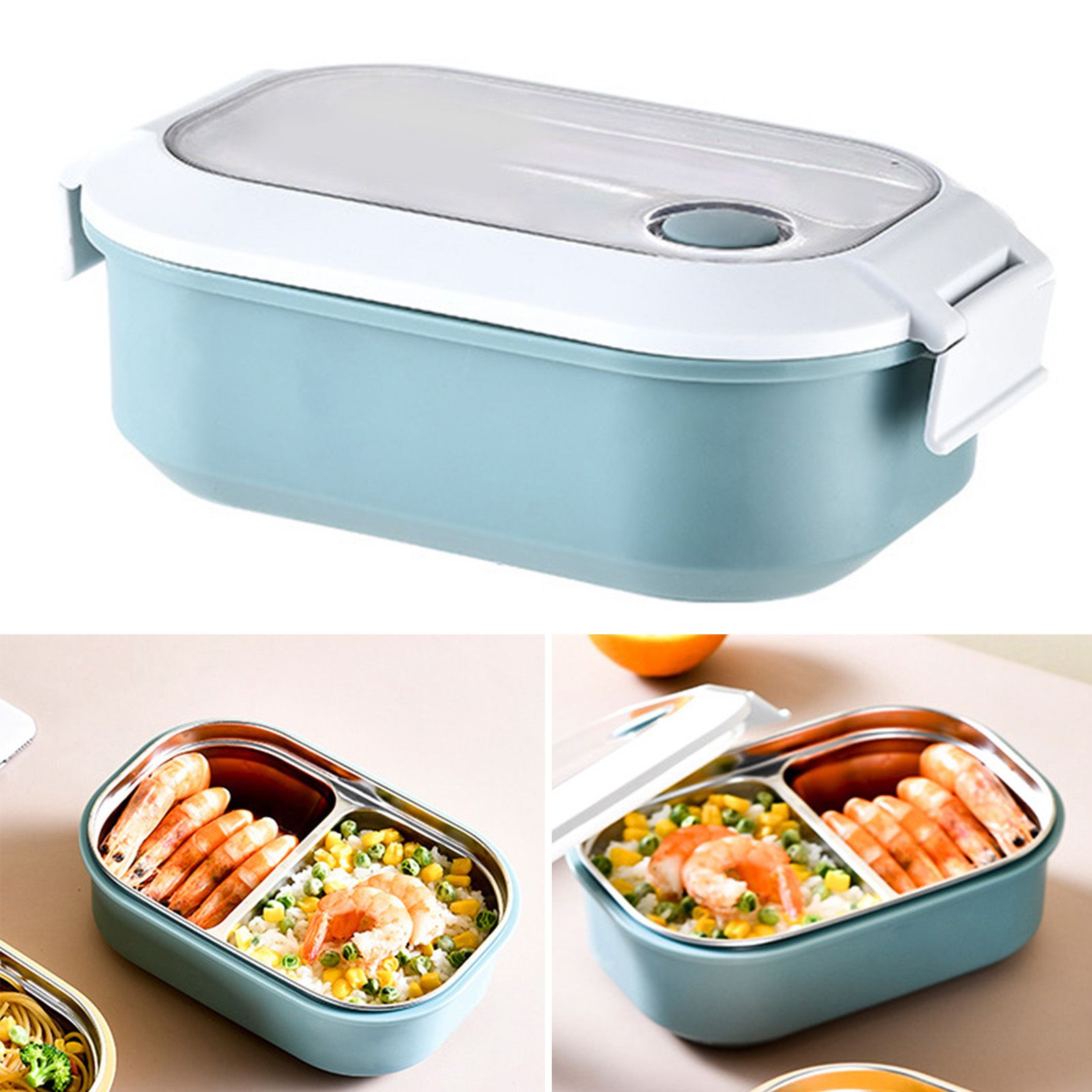 Lunch Box Stainless Steel Insulation Leakproof Cute Design Portable Bento Box for School Office Blue - Image 4
