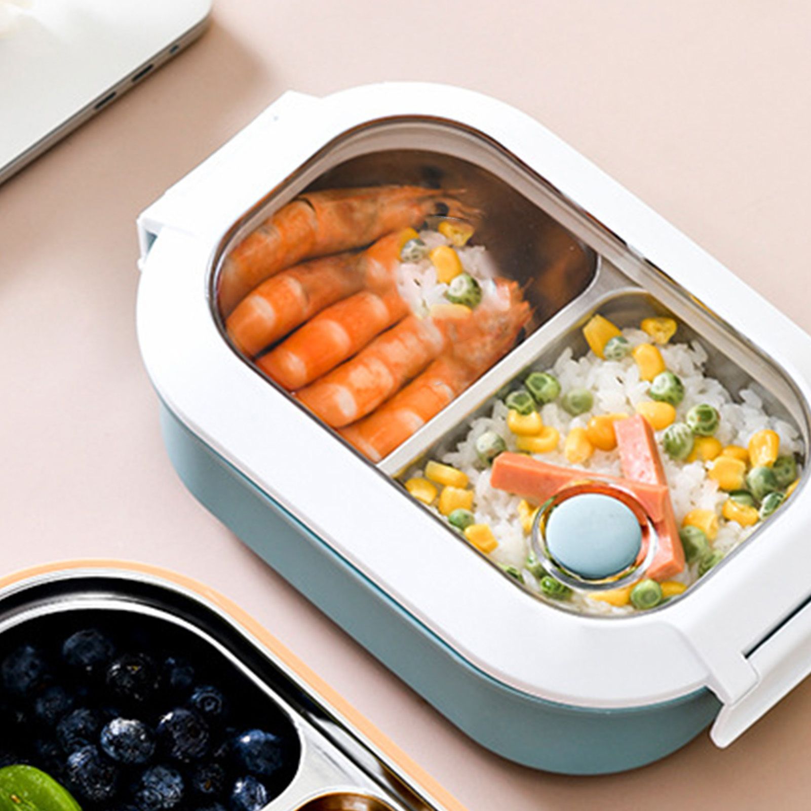 Lunch Box Stainless Steel Insulation Leakproof Cute Design Portable Bento Box for School Office Blue - Image 5