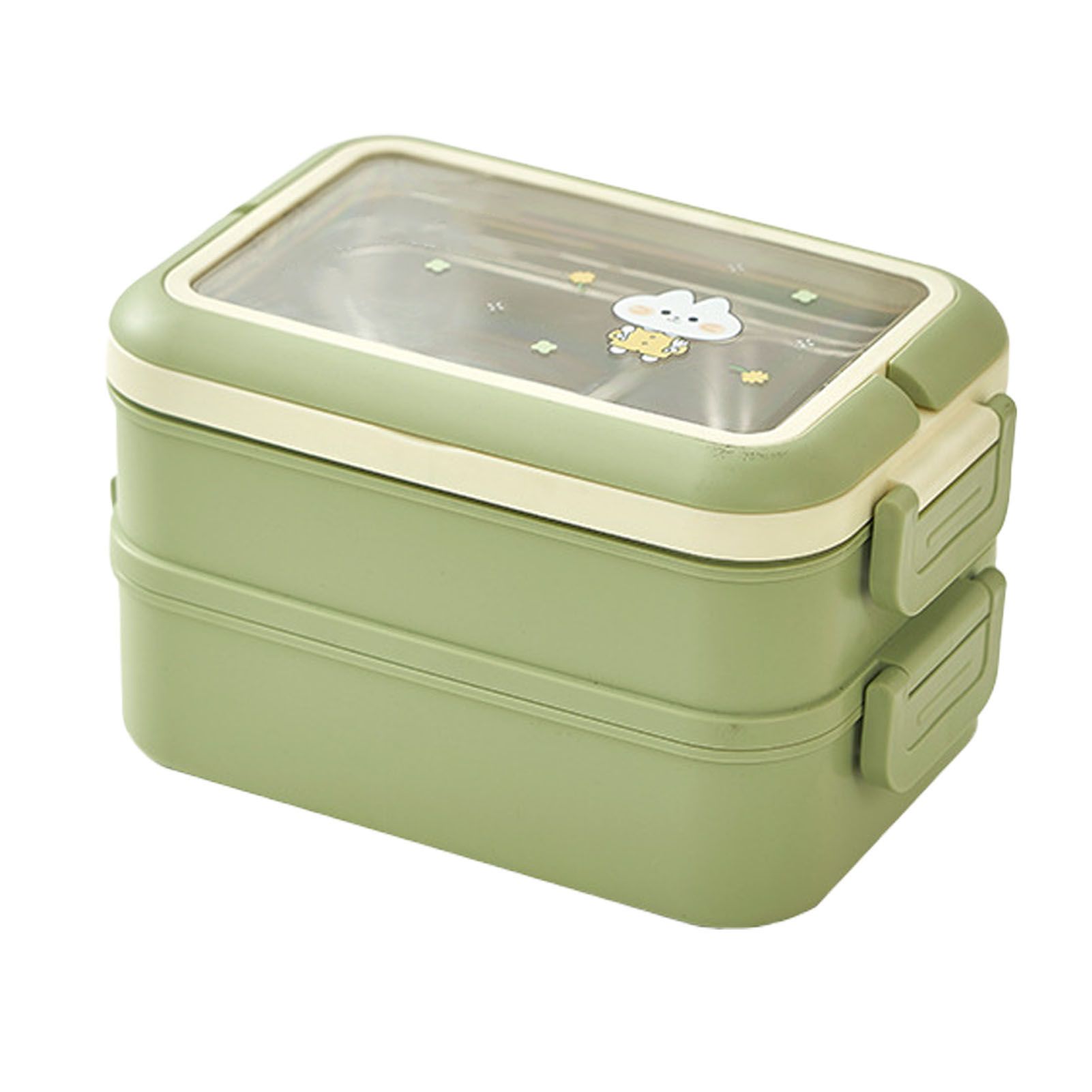Stainless Steel Insulated Lunch Box Multiple Compartments Fashionable Safe Stainless Steel Bento Box for Students Kids Green - Image 1