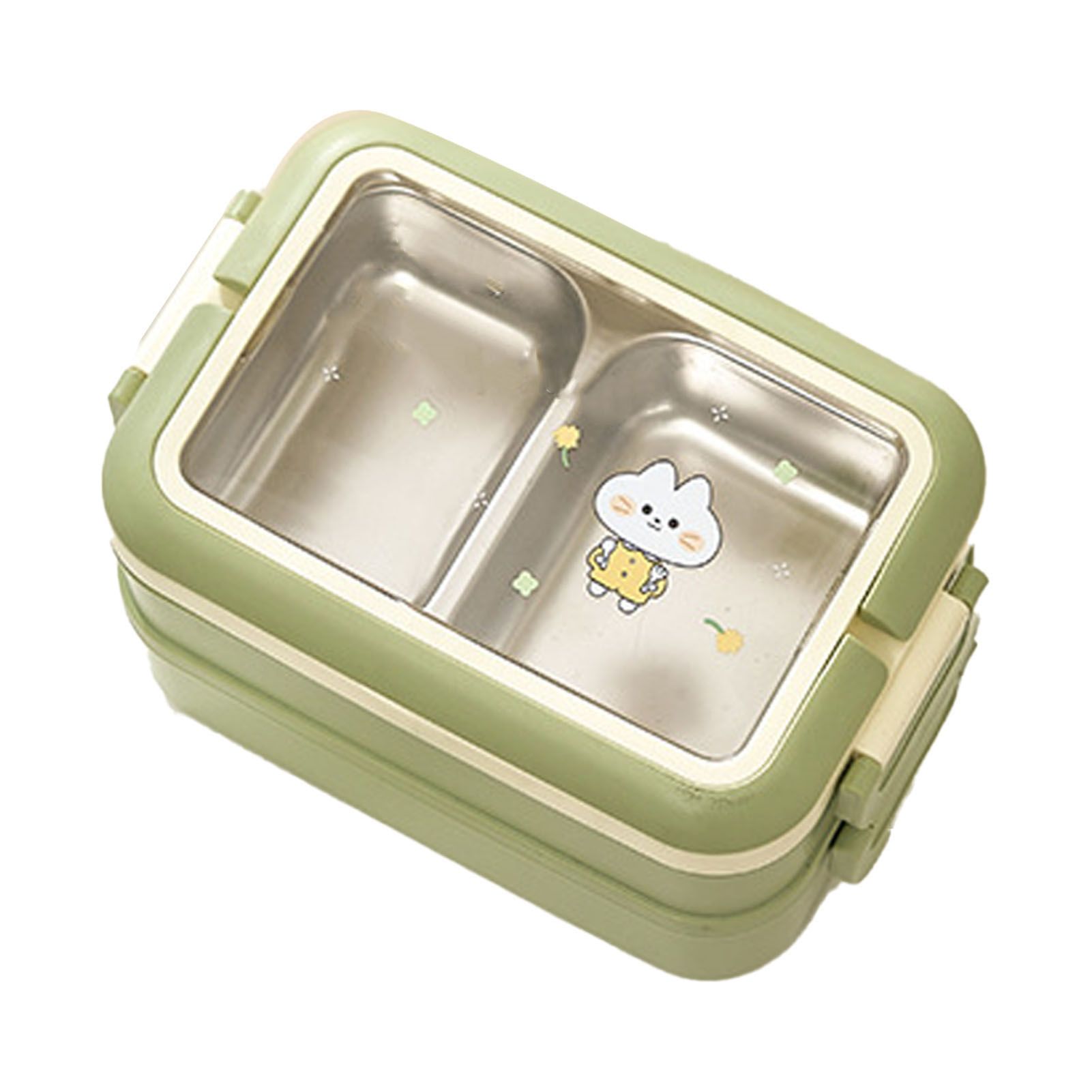 Stainless Steel Insulated Lunch Box Multiple Compartments Fashionable Safe Stainless Steel Bento Box for Students Kids Green - Image 2