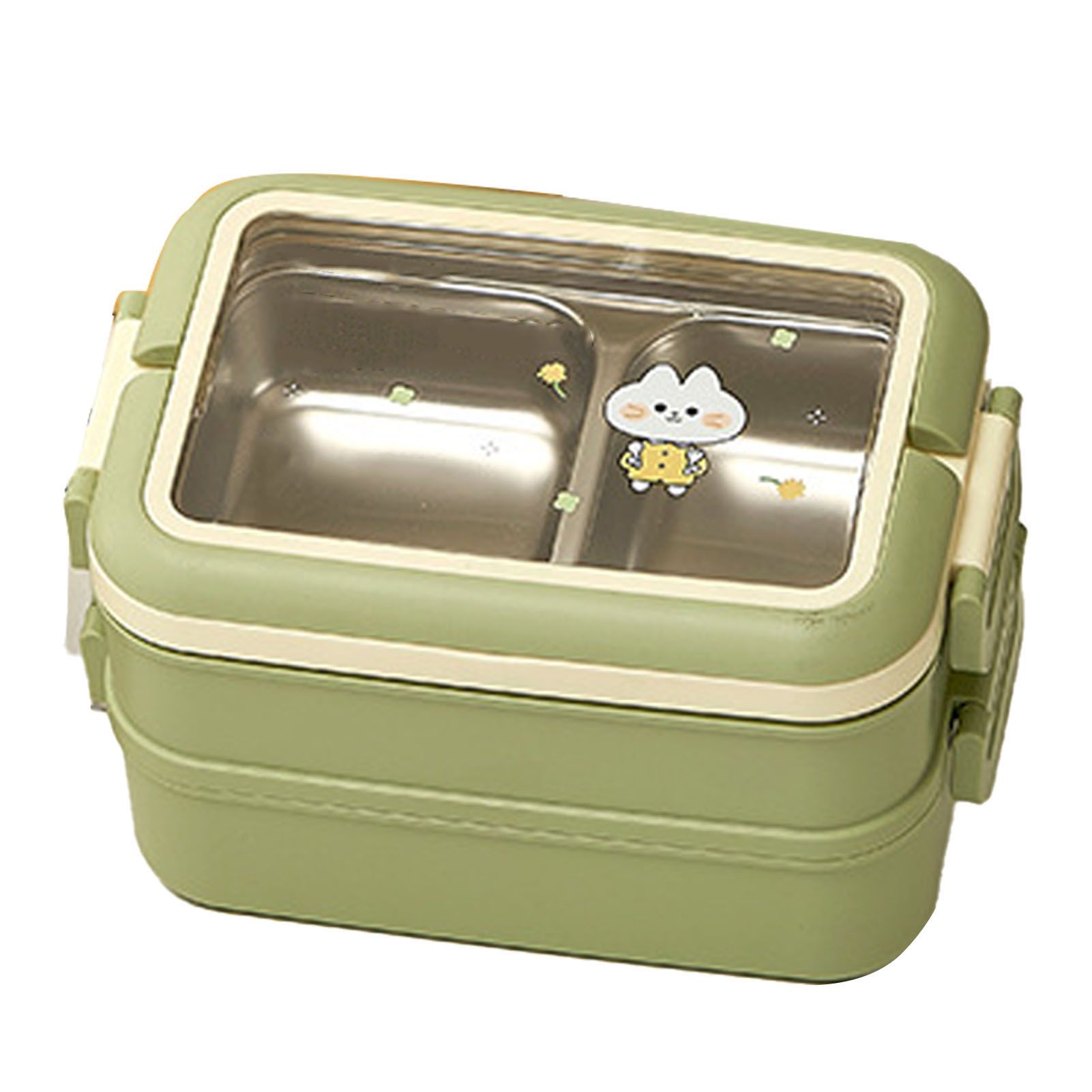 Stainless Steel Insulated Lunch Box Multiple Compartments Fashionable Safe Stainless Steel Bento Box for Students Kids Green - Image 3
