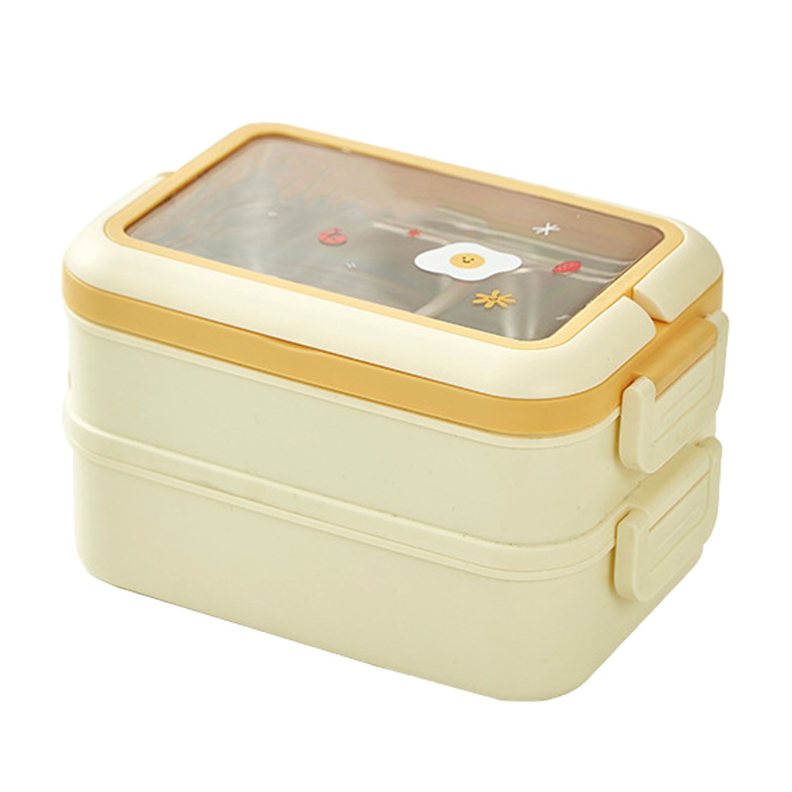 Stainless Steel Insulated Lunch Box Multiple Compartments Fashionable Safe Stainless Steel Bento Box for Students Kids Cream - Image 1
