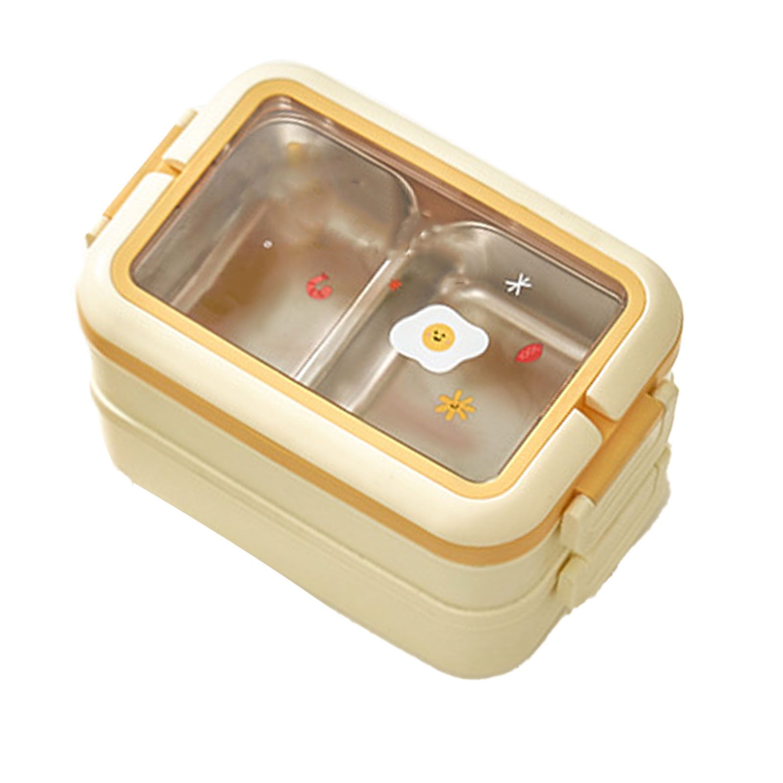 Stainless Steel Insulated Lunch Box Multiple Compartments Fashionable Safe Stainless Steel Bento Box for Students Kids Cream - Image 3
