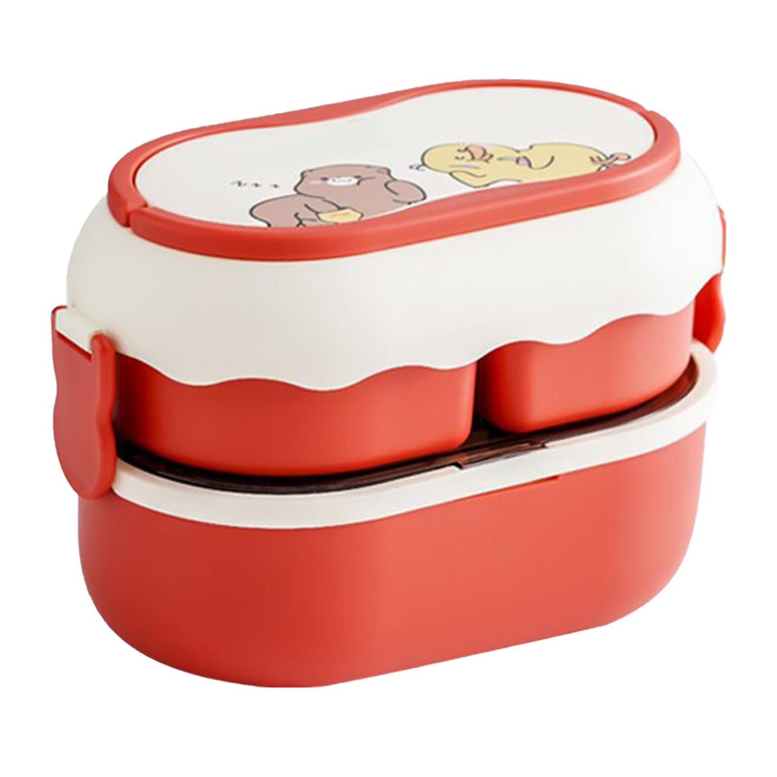 Lunch Box 2 Tier 3 Compartment Large Capacity Microwavable Cute Portable Bento Lunch Box Red - Image 1