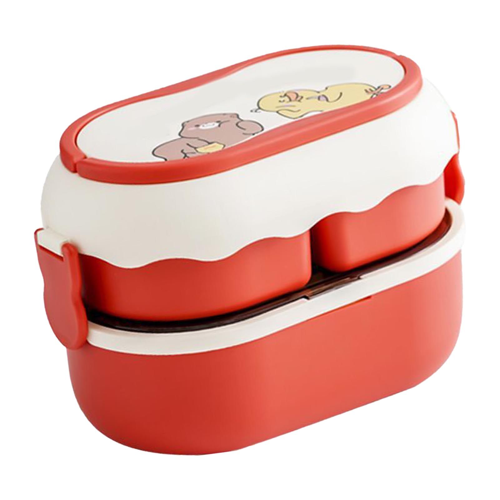 Lunch Box 2 Tier 3 Compartment Large Capacity Microwavable Cute Portable Bento Lunch Box Red - Image 2