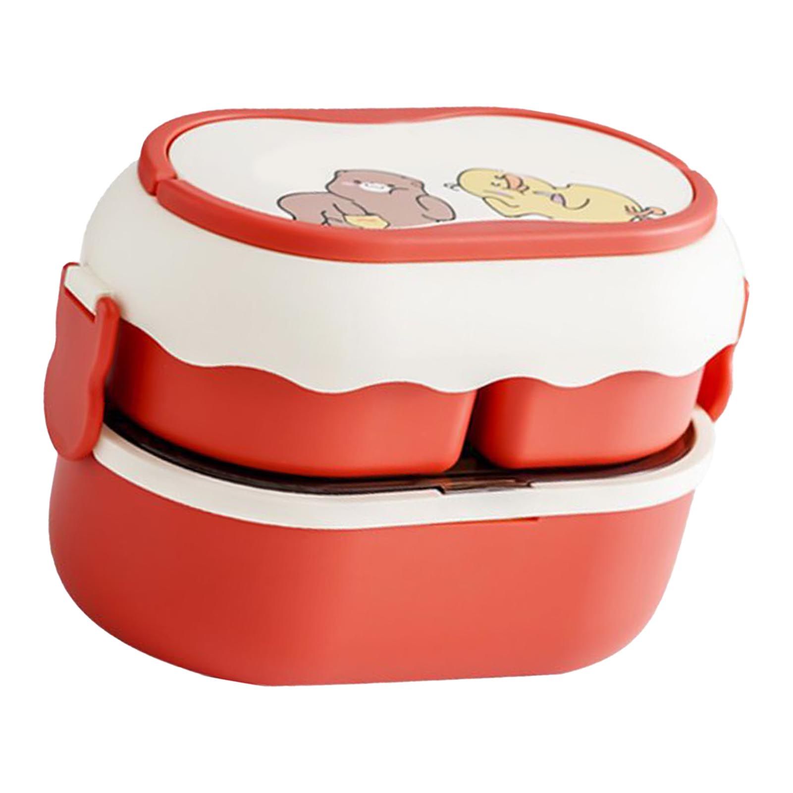 Lunch Box 2 Tier 3 Compartment Large Capacity Microwavable Cute Portable Bento Lunch Box Red - Image 3