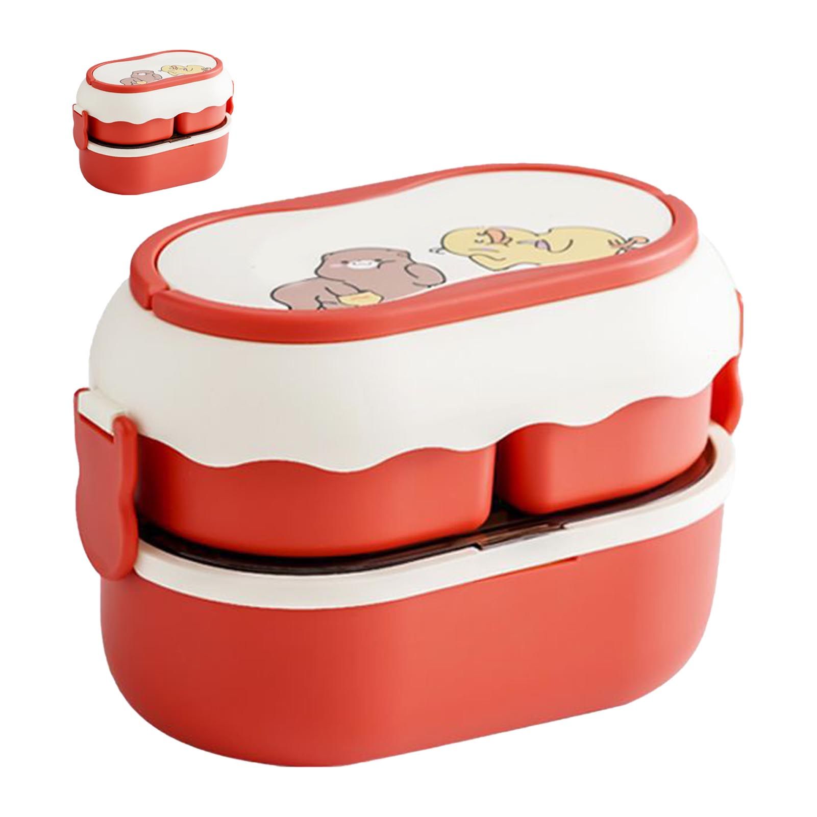 Lunch Box 2 Tier 3 Compartment Large Capacity Microwavable Cute Portable Bento Lunch Box Red - Image 4