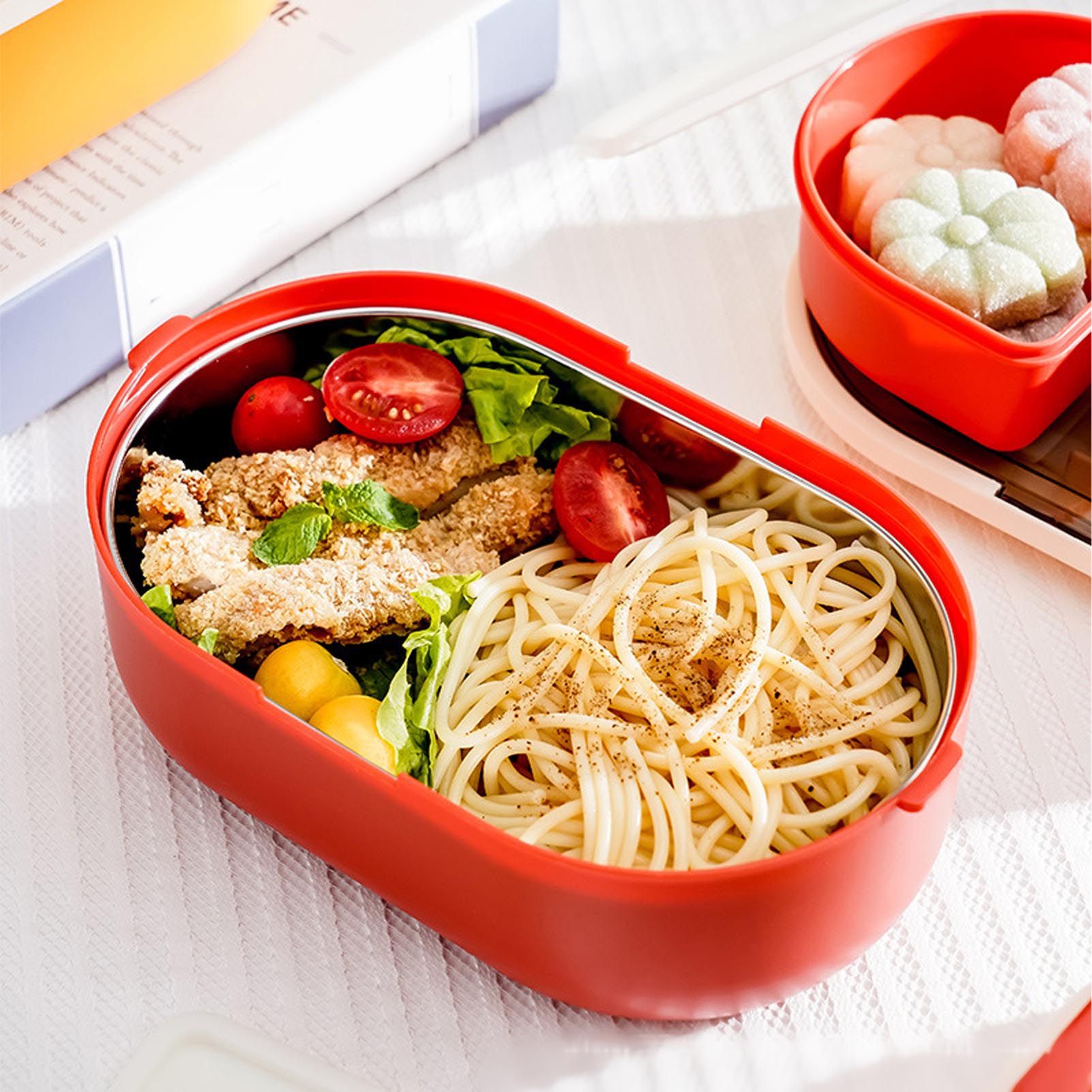 Lunch Box 2 Tier 3 Compartment Large Capacity Microwavable Cute Portable Bento Lunch Box Red - Image 5