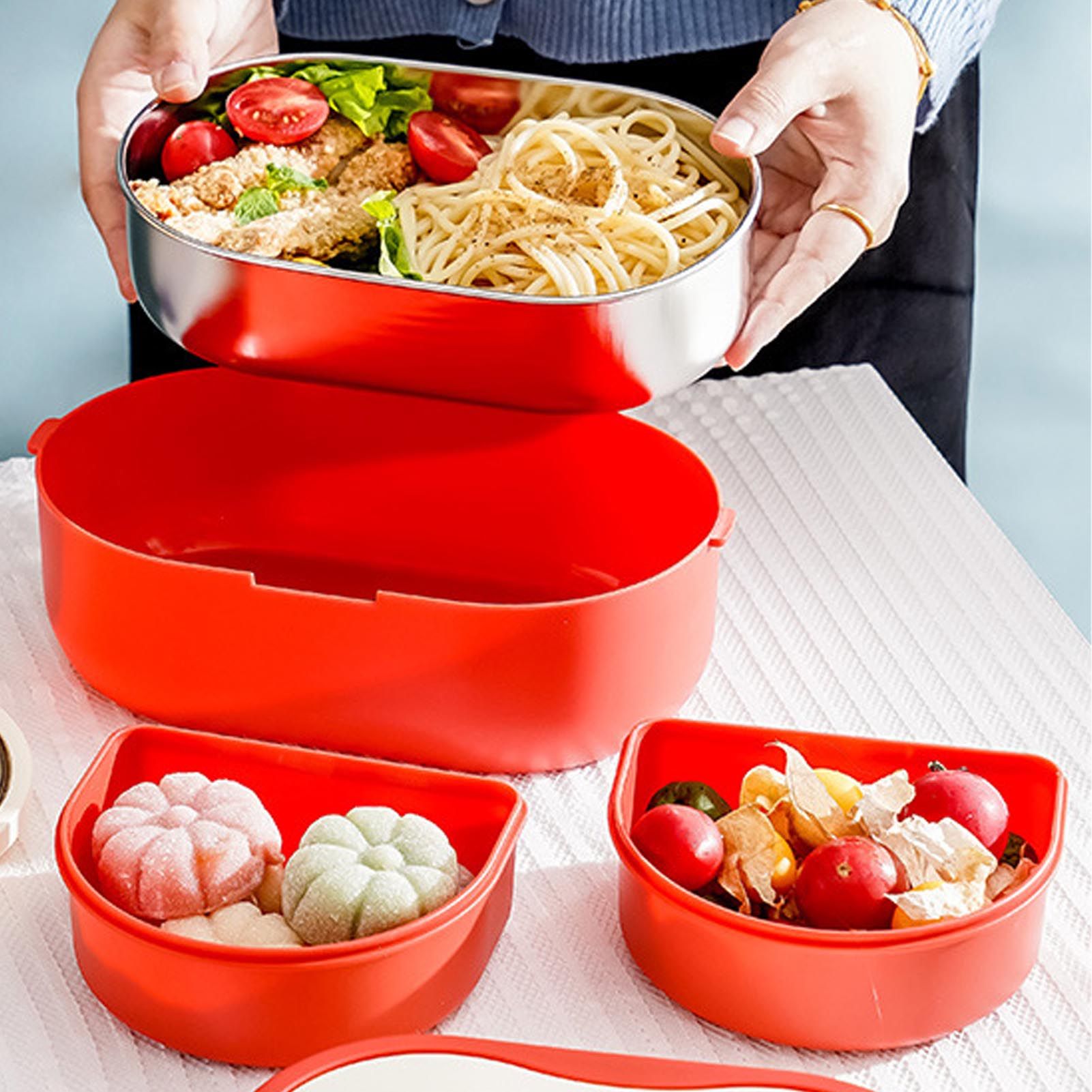 Lunch Box 2 Tier 3 Compartment Large Capacity Microwavable Cute Portable Bento Lunch Box Red - Image 6