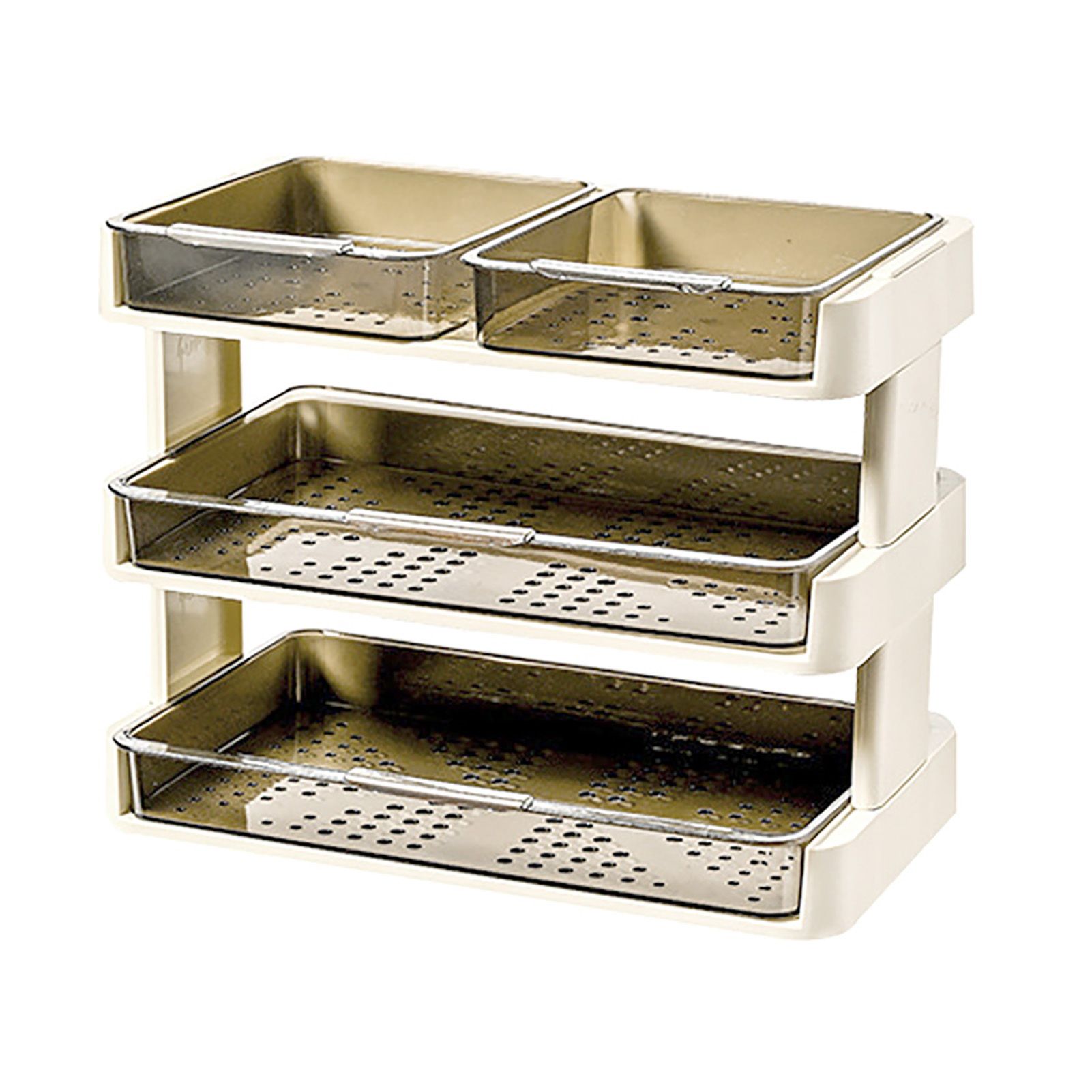 Kitchen Countertop Organizer Plastic Detachable Multifunctional Kitchen Storage Shelf Food Rack for Bedroom Bathroom Desktop Cream White 3 Tier - Image 1