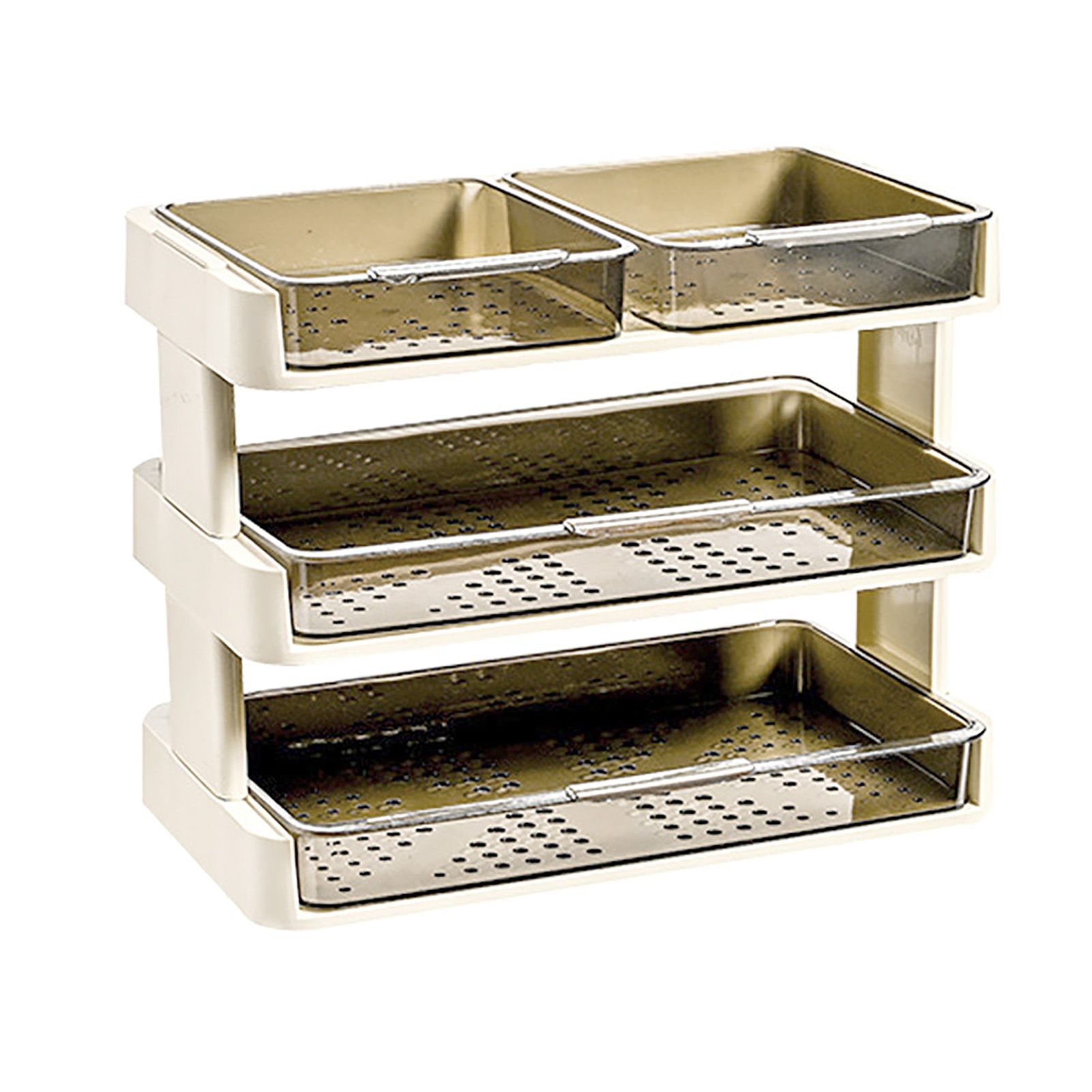 Kitchen Countertop Organizer Plastic Detachable Multifunctional Kitchen Storage Shelf Food Rack for Bedroom Bathroom Desktop Cream White 3 Tier - Image 3