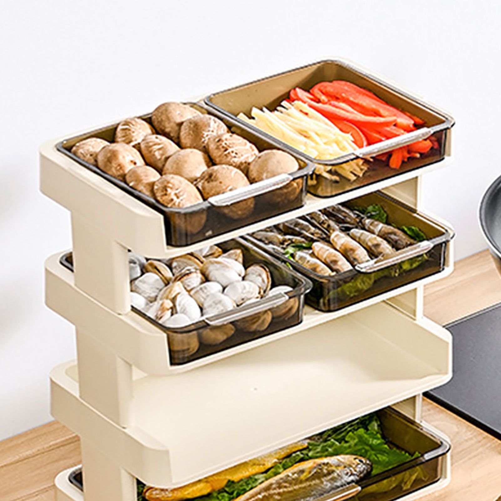 Kitchen Countertop Organizer Plastic Detachable Multifunctional Kitchen Storage Shelf Food Rack for Bedroom Bathroom Desktop Cream White 3 Tier - Image 6