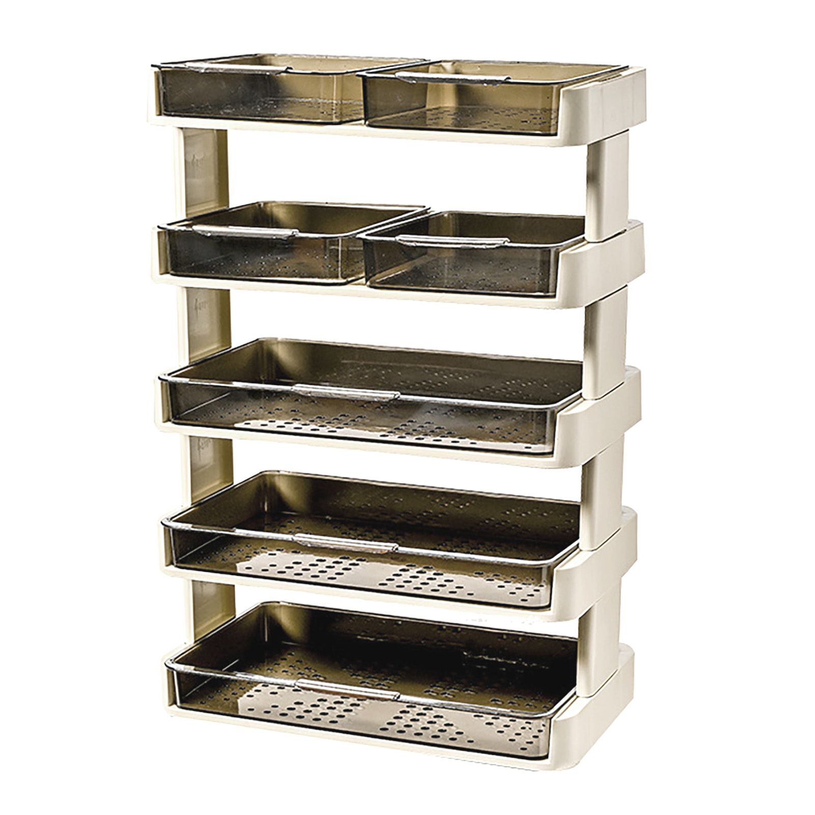 Kitchen Countertop Organizer Plastic Detachable Multifunctional Kitchen Storage Shelf Food Rack for Bedroom Bathroom Desktop Cream White 5 Tier - Image 1