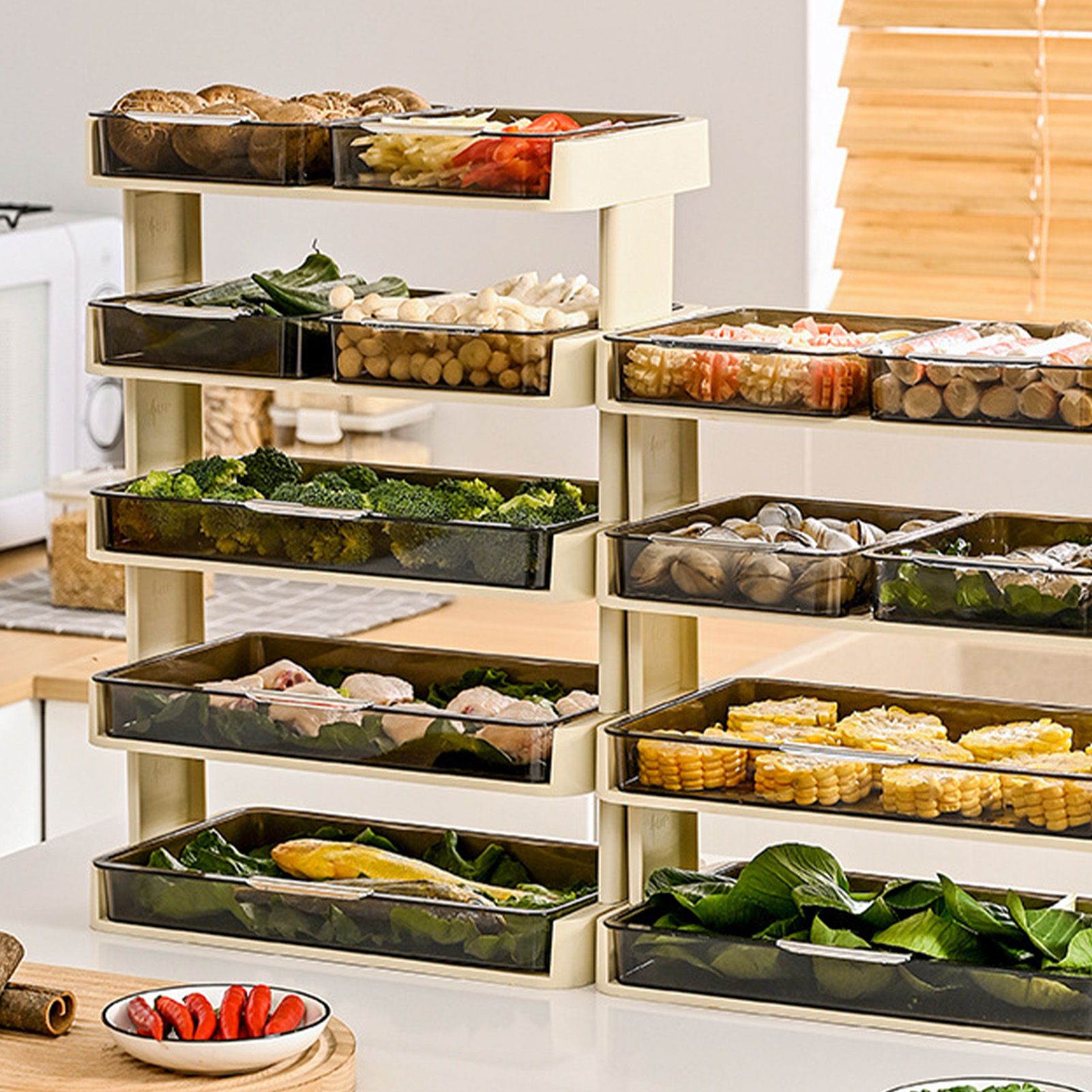 Kitchen Countertop Organizer Plastic Detachable Multifunctional Kitchen Storage Shelf Food Rack for Bedroom Bathroom Desktop Cream White 5 Tier - Image 6