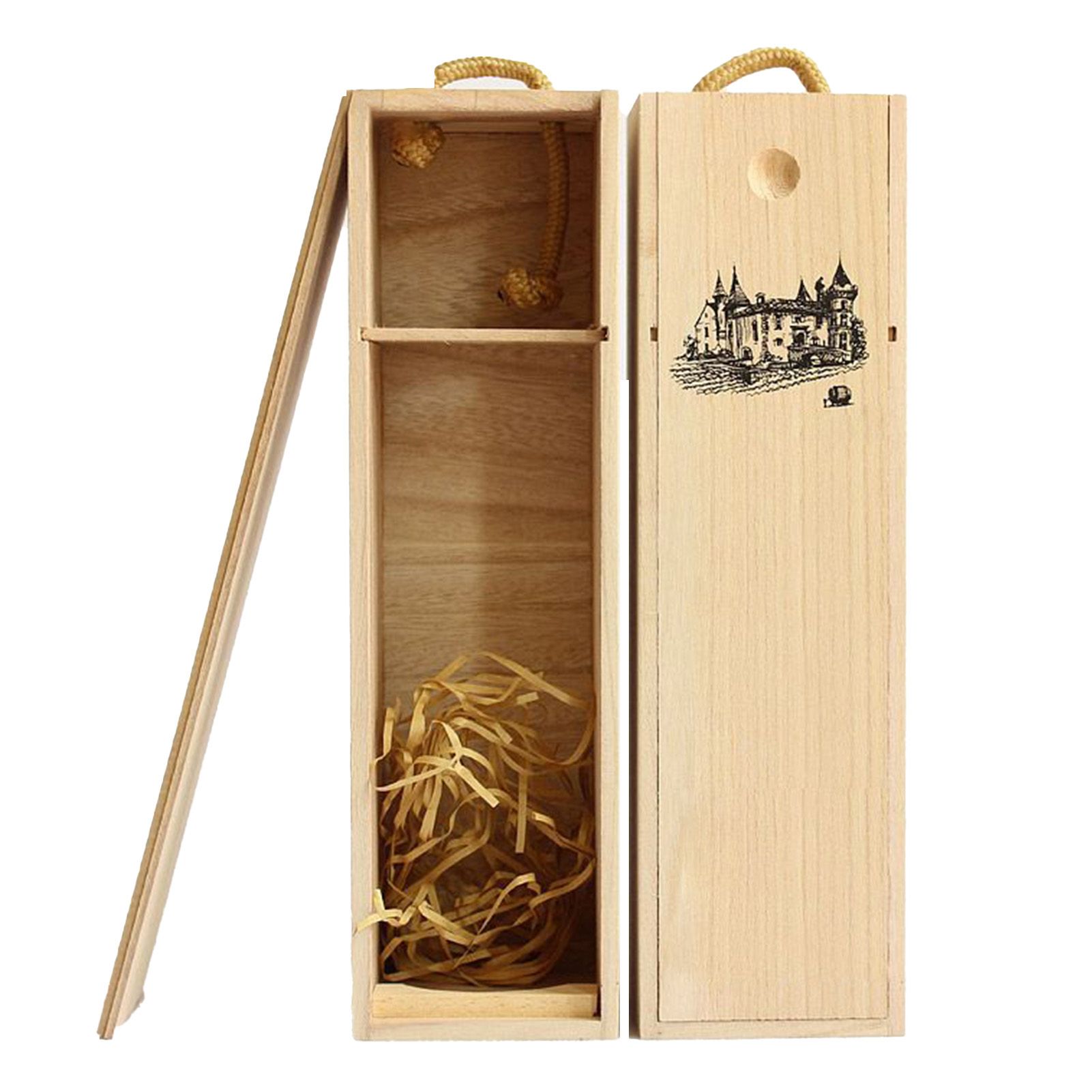 Single Bottle Wooden Wine Box with Lid Decorative Wood Grain Reusable Wine Storage Box - Image 1