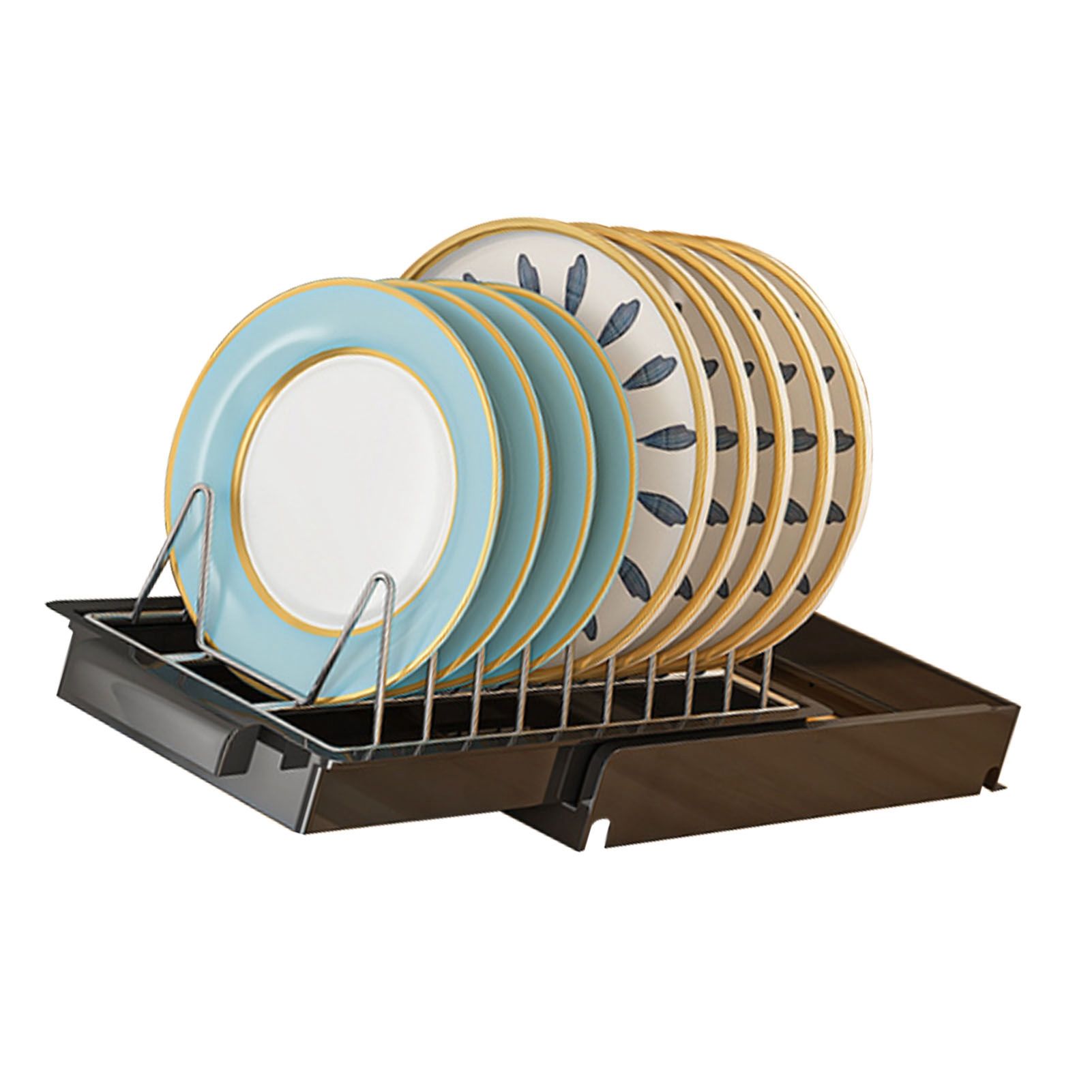 Pull Out Cabinet Organizer Stainless Steel Multifunctional Slide Out Shelves for Plates Kitchen Cupboard Black - Image 3