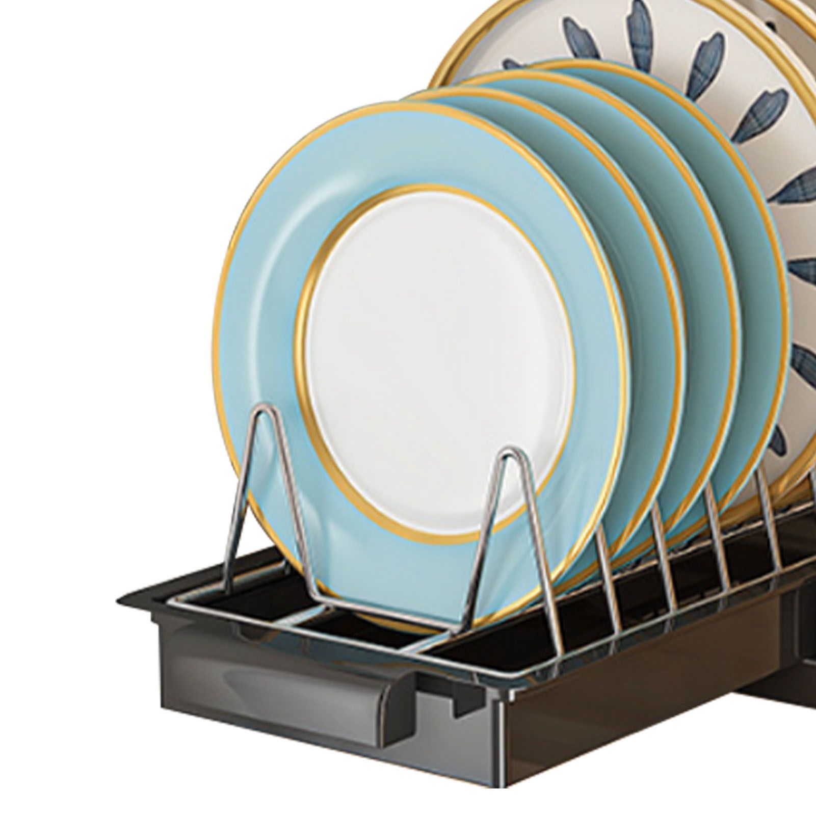 Pull Out Cabinet Organizer Stainless Steel Multifunctional Slide Out Shelves for Plates Kitchen Cupboard Black - Image 5