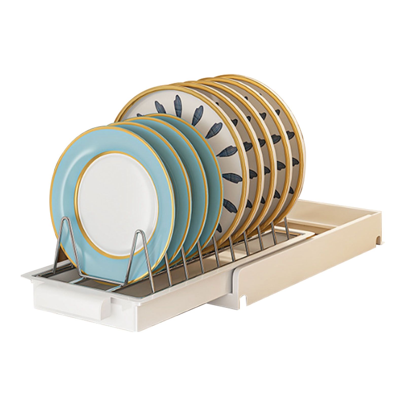 Pull Out Cabinet Organizer Stainless Steel Multifunctional Slide Out Shelves for Plates Kitchen Cupboard White - Image 1