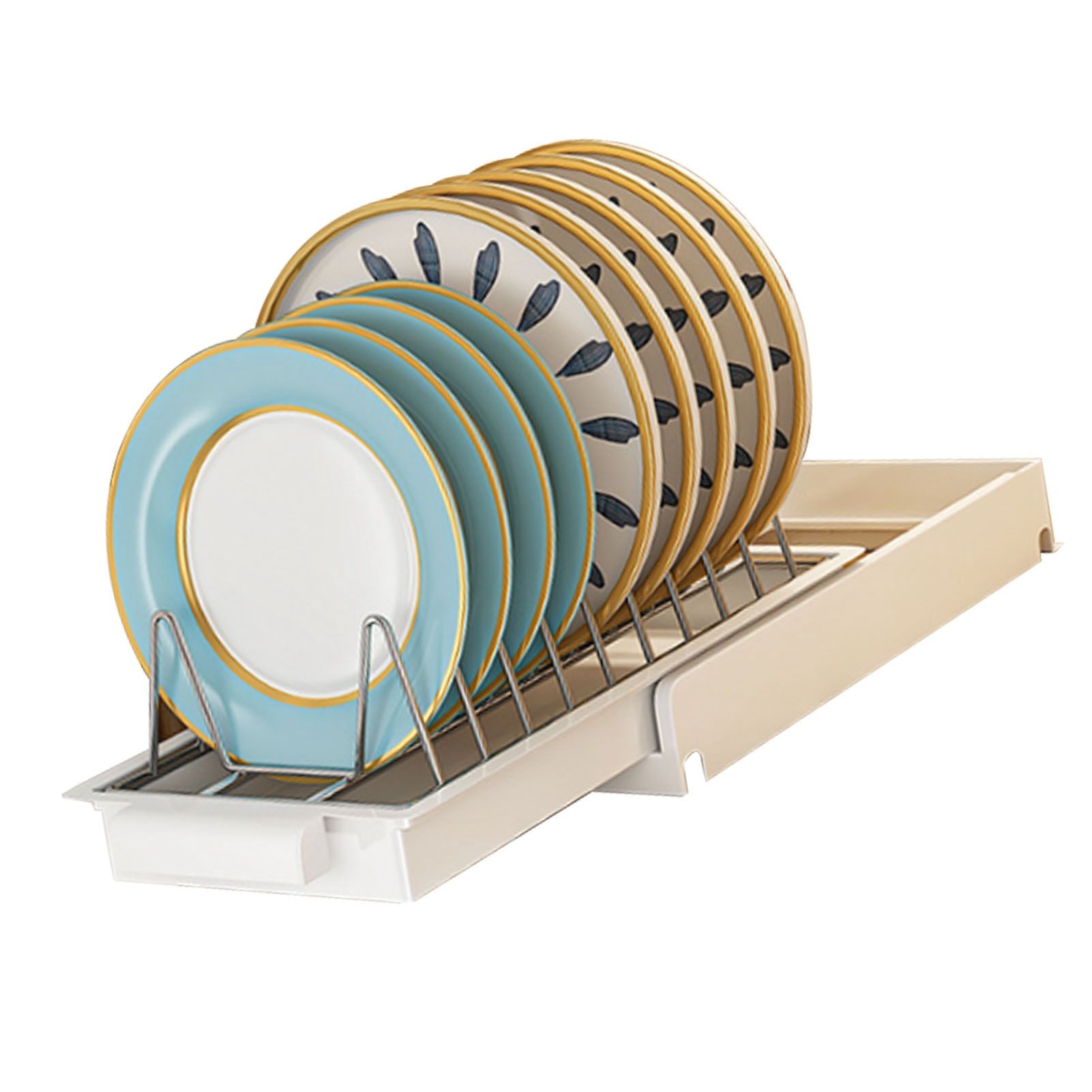 Pull Out Cabinet Organizer Stainless Steel Multifunctional Slide Out Shelves for Plates Kitchen Cupboard White - Image 2